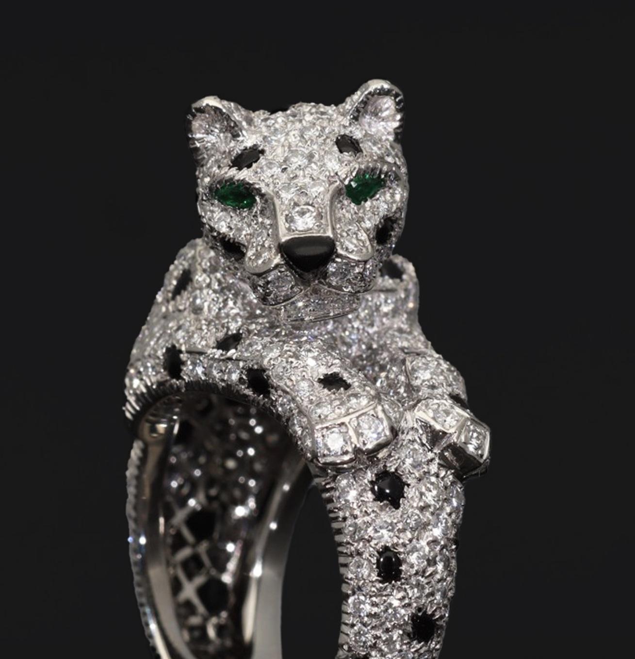 Anello Cartier Panthere Certificato Diamante Smeraldo Onice Platino US 6 1/4 in vendita 8