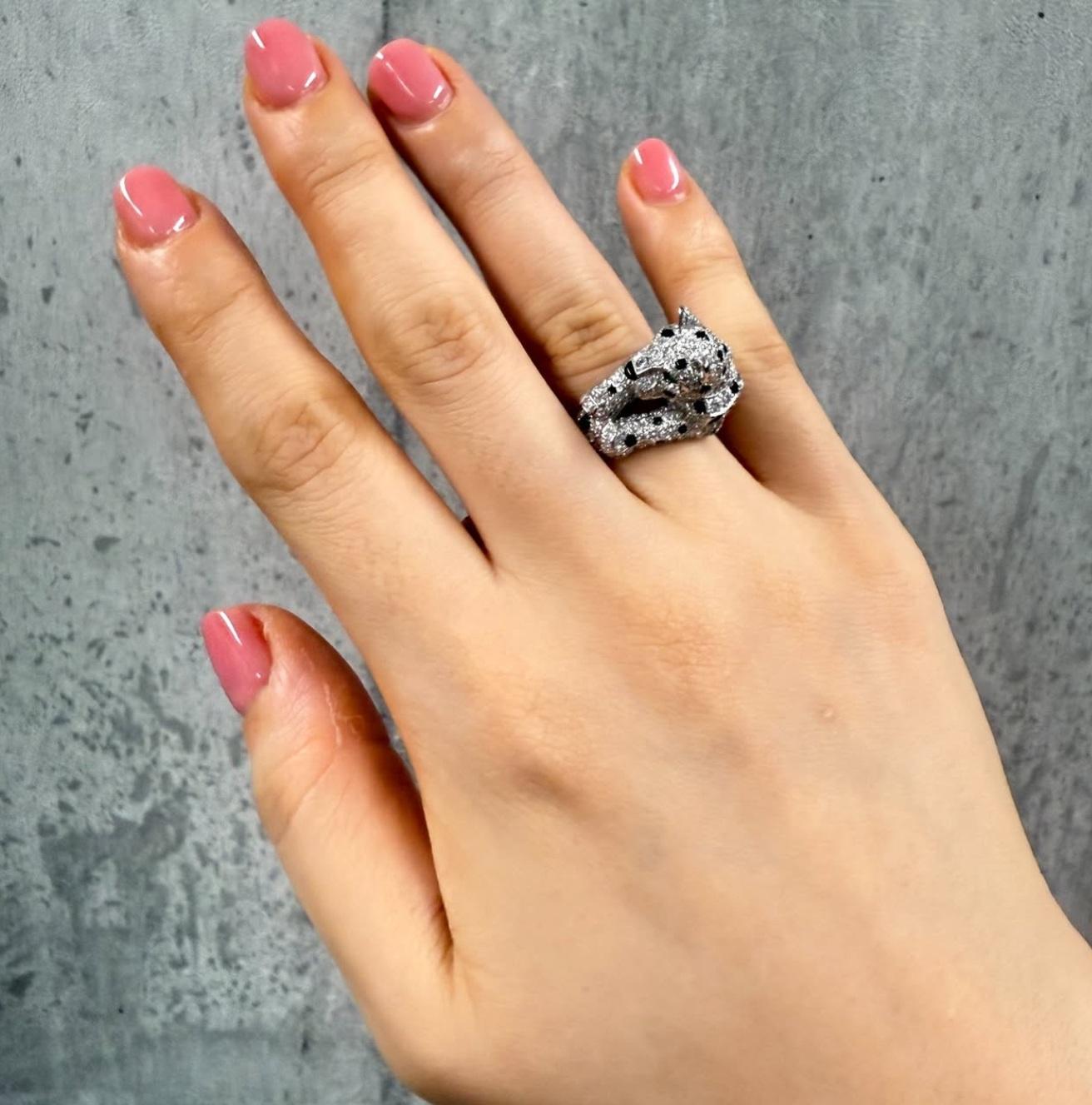 Anello Cartier Panthere Certificato Diamante Smeraldo Onice Platino US 6 1/4 in vendita 9