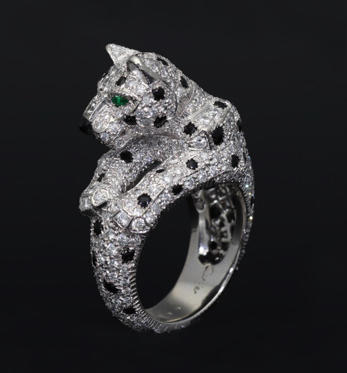 Anello Cartier Panthere Certificato Diamante Smeraldo Onice Platino US 6 1/4 in vendita 10