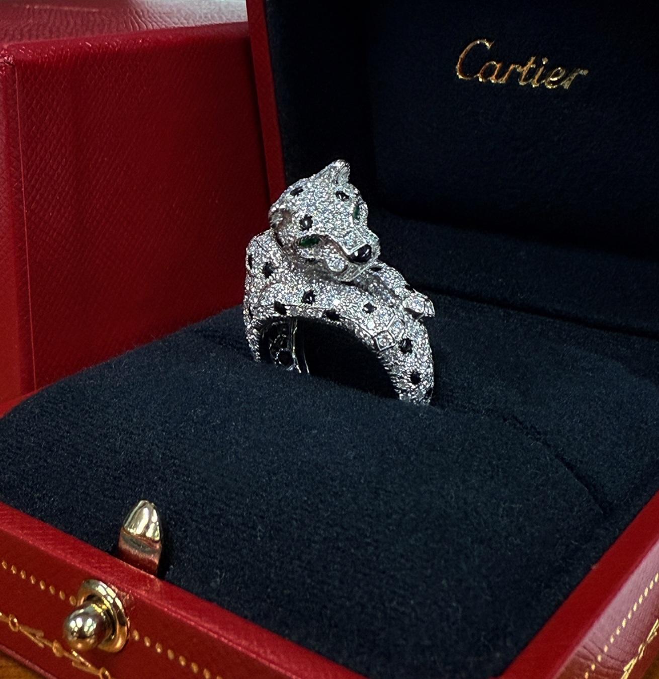 Anello Cartier Panthere Certificato Diamante Smeraldo Onice Platino US 6 1/4 in vendita 13