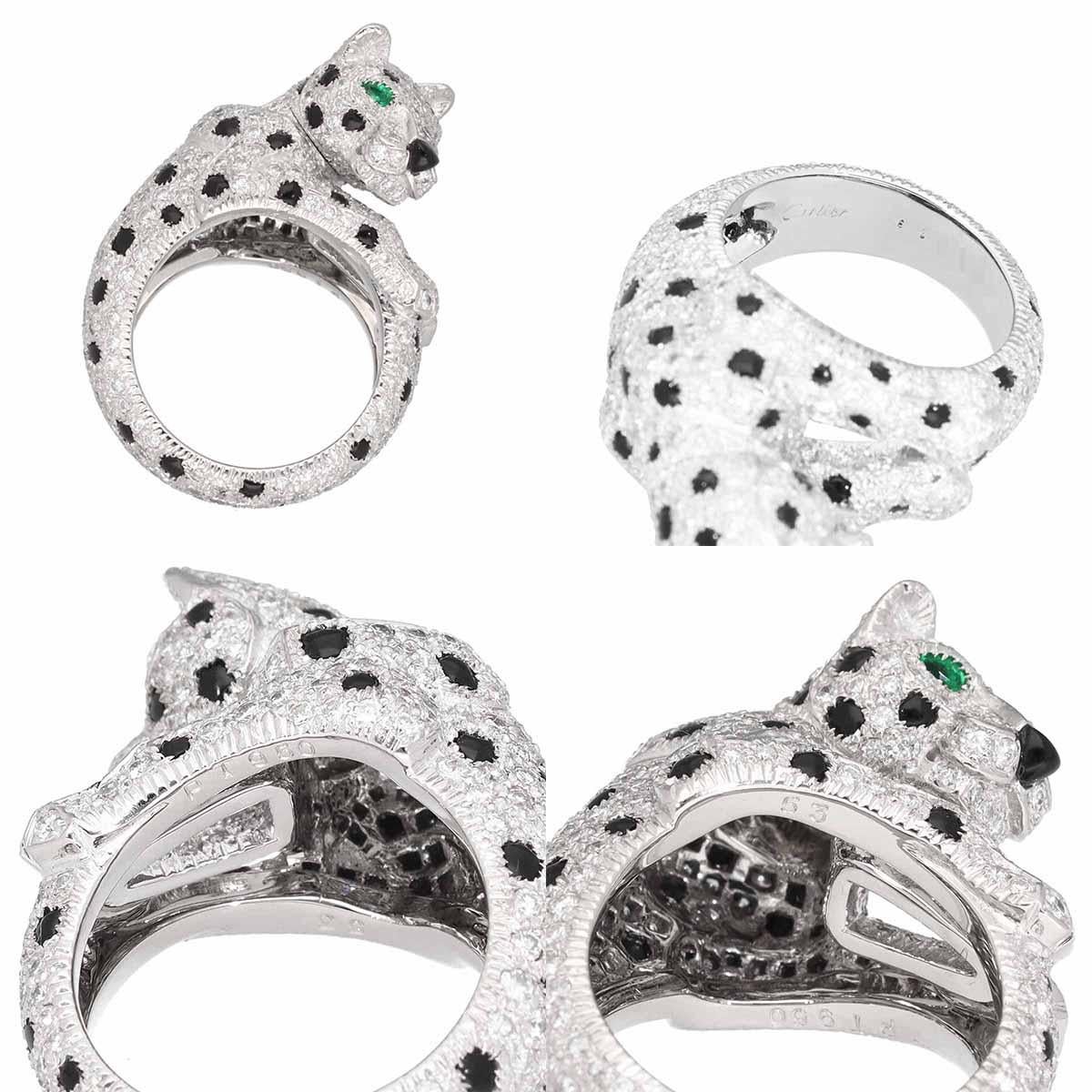 Cartier Panthere Ring Certificate Diamond Emerald Onyx Platinum US 6 1/4 For Sale 1