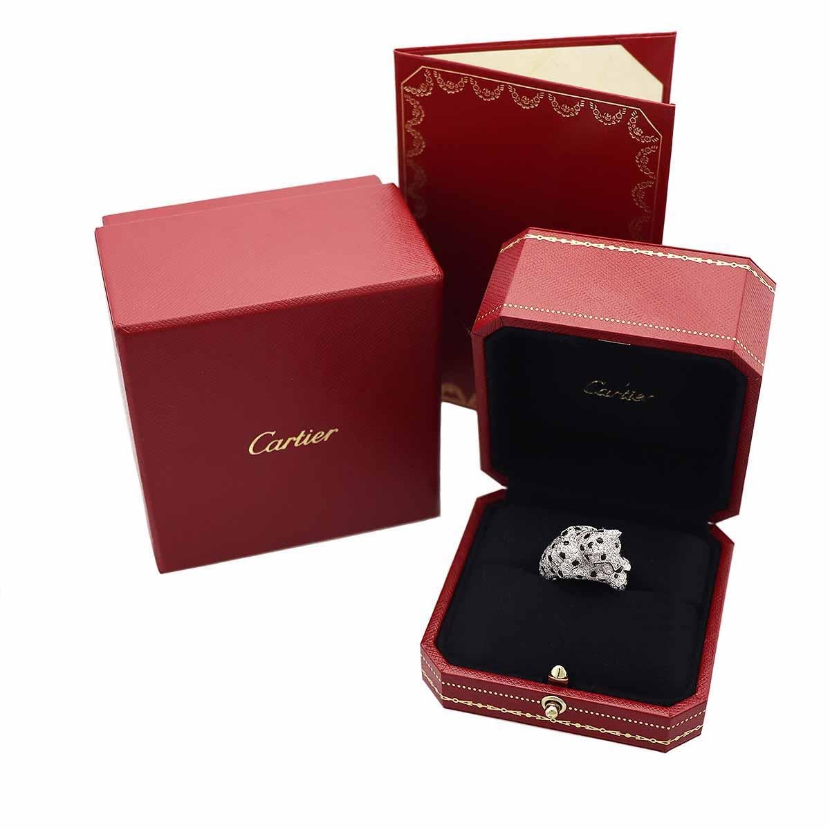 Cartier Panthere Ring Certificate Diamond Emerald Onyx Platinum US 6 1/4 For Sale 3