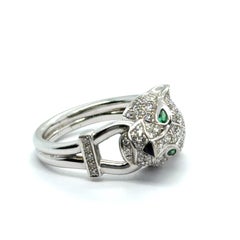 Anello Cartier Panthère in oro bianco 18 carati con diamanti, smeraldi e onice
