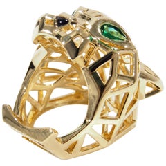Cartier Panthere Ring Onyx Tsavorite Genuine Box Paper Pouch 18 Karat Yellow