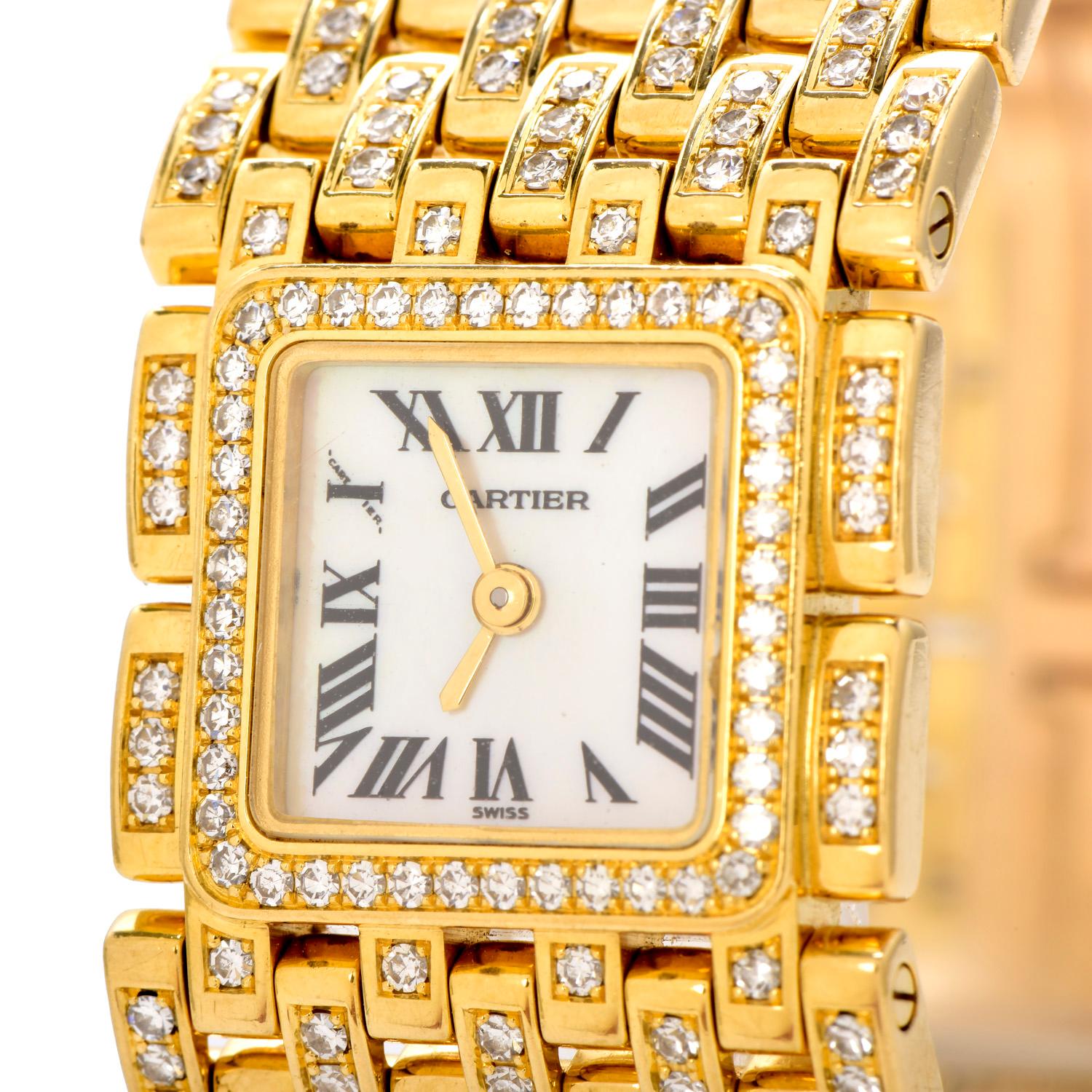 This exquisite Cartier Panthere Ruban Diamond 18K Gold Designer Watch is an excellent example of a timeless design weighing approximately 118.2 grams.

Expertly crafted in solid heavy 18K yellow gold. Featuring  148  Genuine Diamonds round-cut,