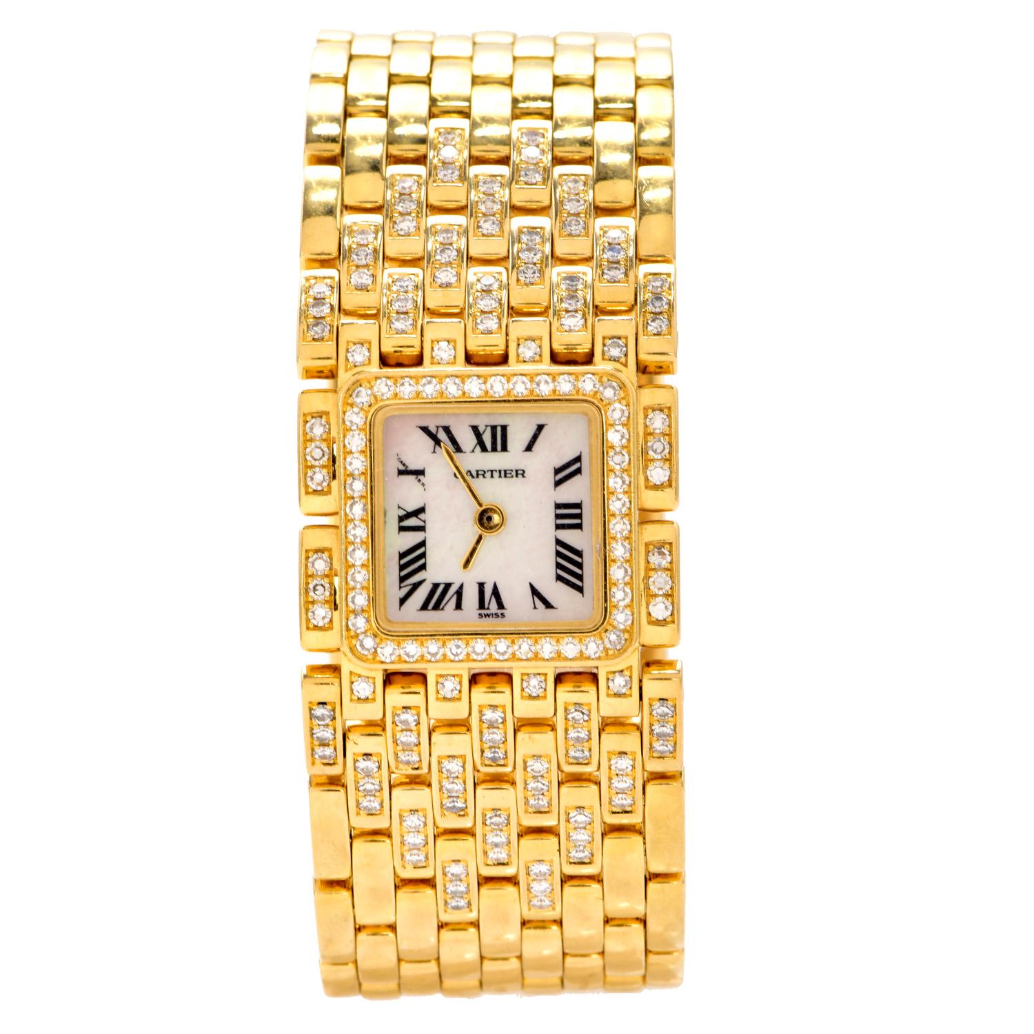 Modern Cartier Panthere Ruban Diamond 18K Gold Designer Watch