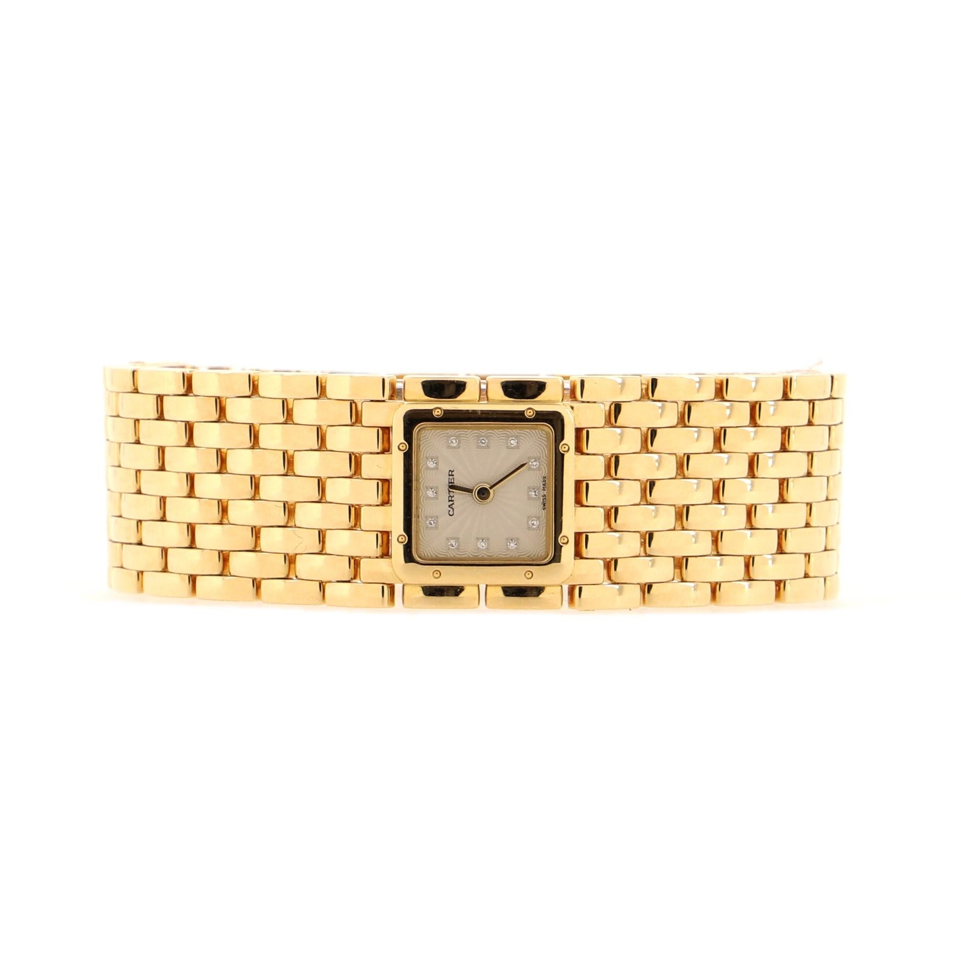 Cartier Panthere Ruban Quartz Watch Yellow Gold with Diamond Markers 21 In Good Condition In New York, NY