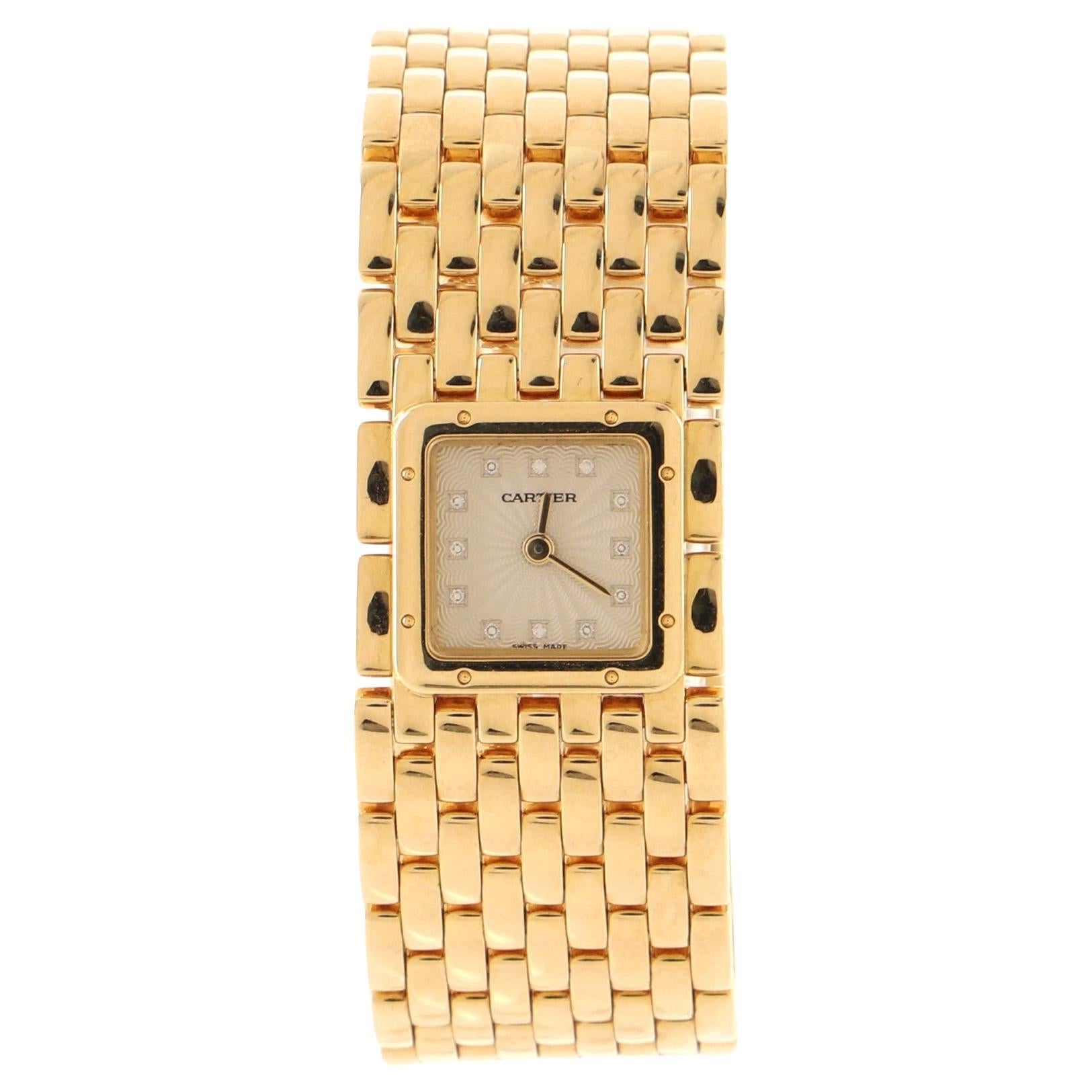 Cartier Panthere Ruban Quartz Watch Yellow Gold with Diamond Markers 21