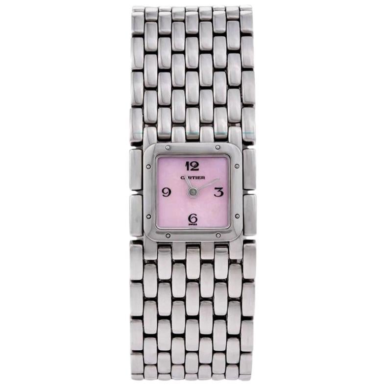 Cartier Panthère Ruban Stainless Steel and Mother of Pearl Wristwatch For Sale