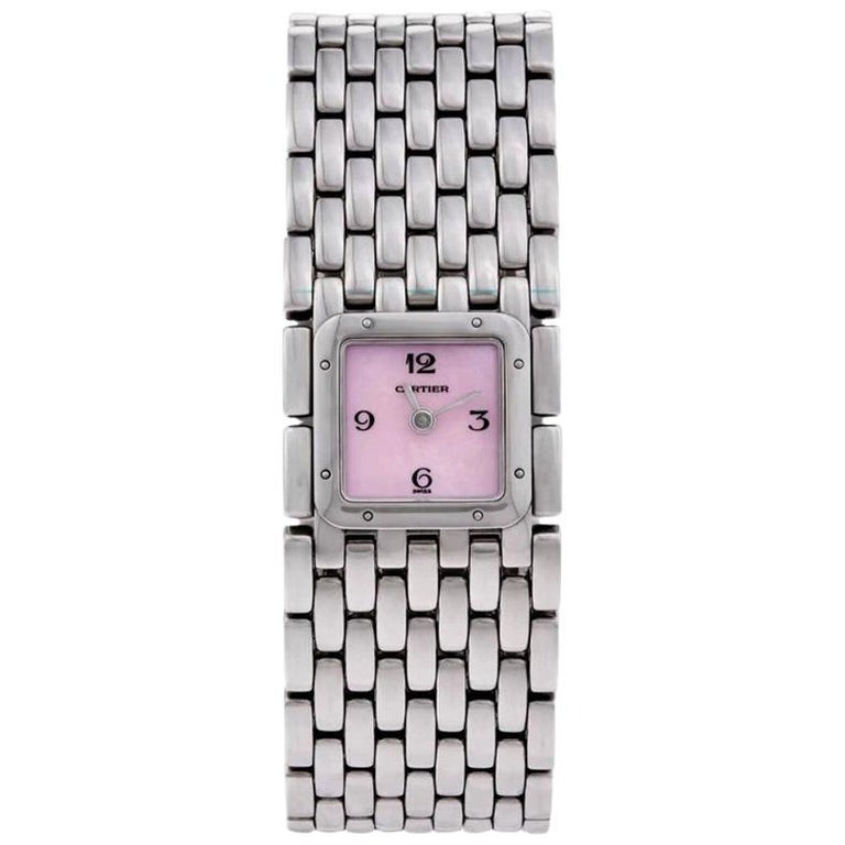Montre-bracelet Cartier Panthère Ruban en acier inoxydable et nacre En  vente sur 1stDibs