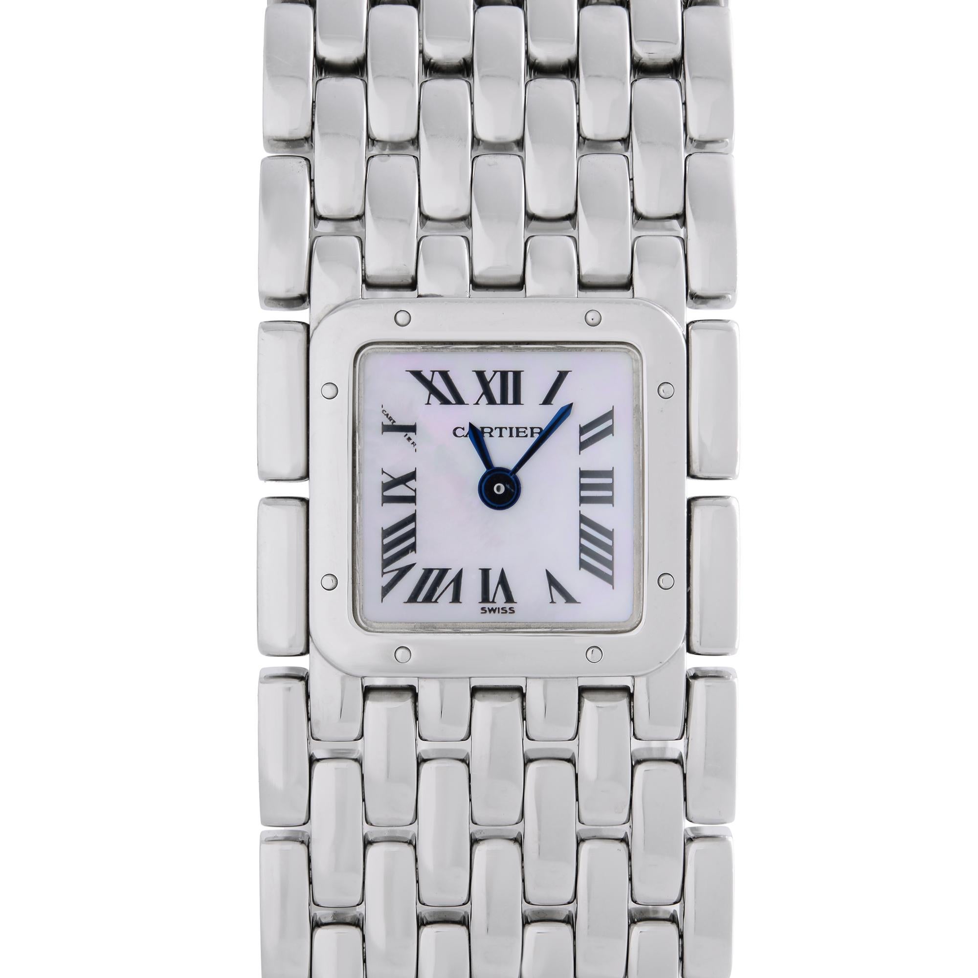 Pre-owned Cartier Panthere Ruban Stainless Steel MOP Dial Quartz Ladies Watch. B No Original Box and Papers are Included. Comes with Chronostore Presentation Box and Authenticity Card. Covered by 1-year Chronostore Warranty.
Details:
Brand