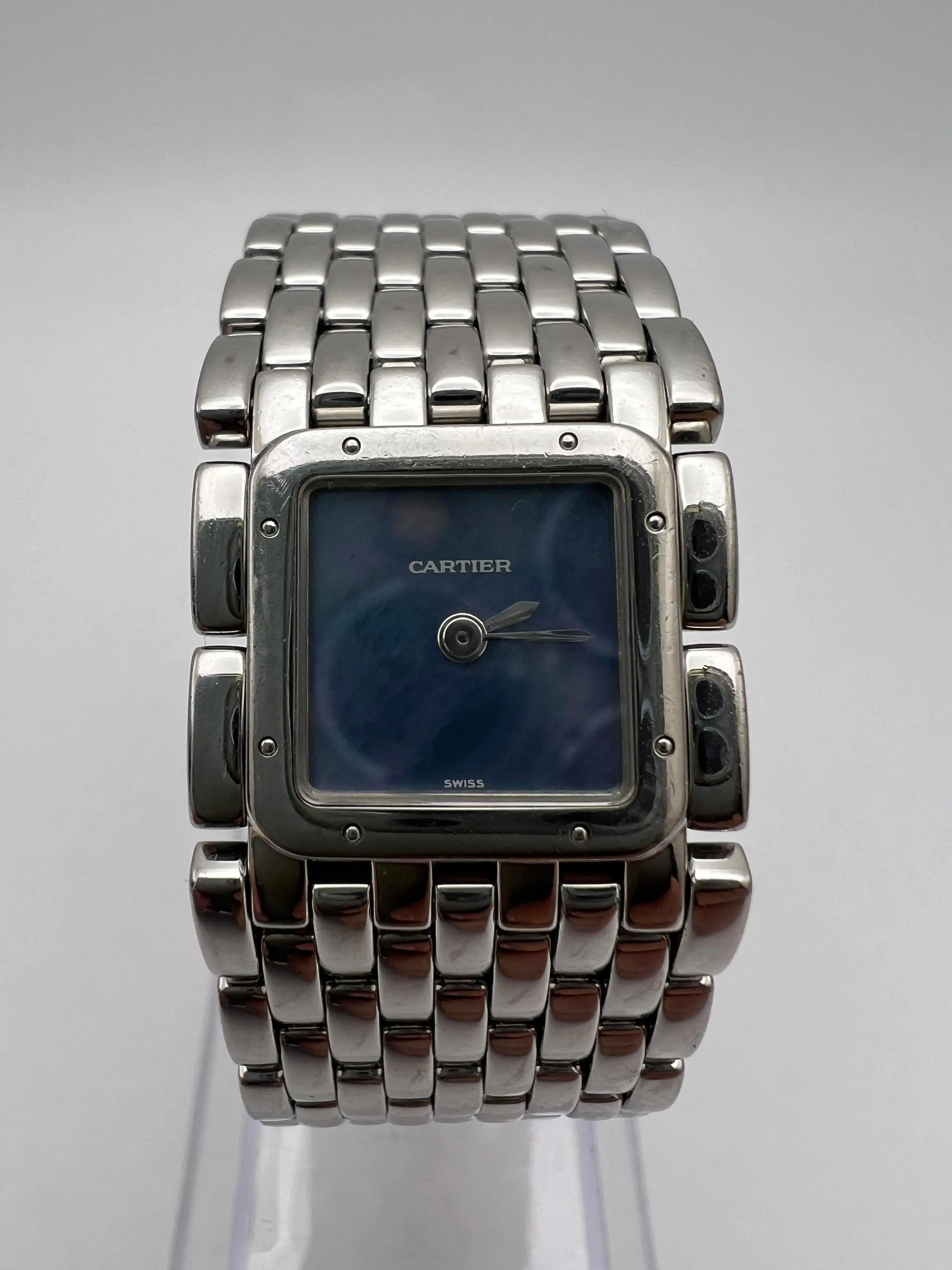 The Cartier Panthère Ruban W61002T9 is a refined timepiece that exemplifies Cartier's commitment to blending classic design with luxurious craftsmanship. Crafted from polished stainless steel, the 17mm square case is complemented by a smooth bezel,