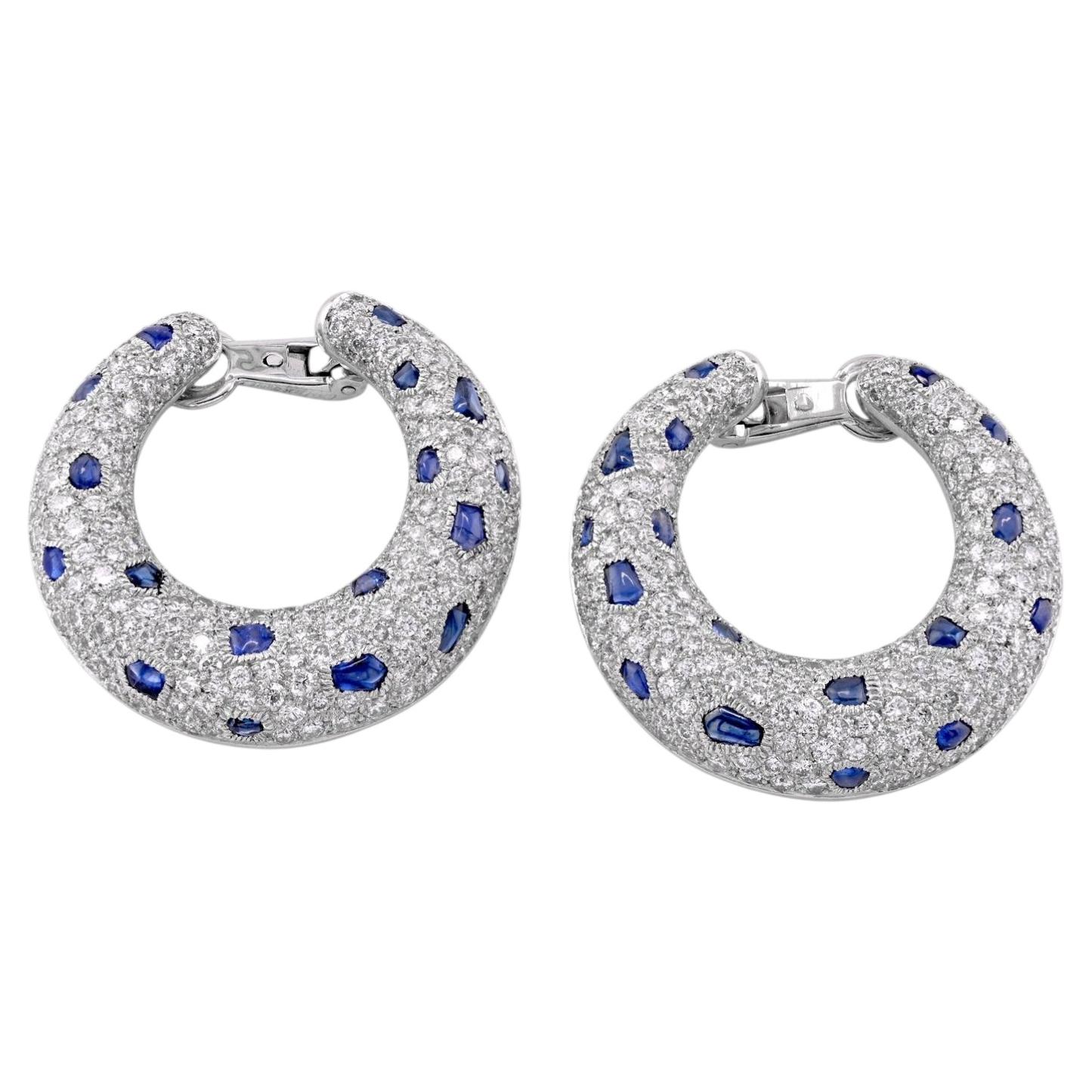 Cartier 'Panthère' Sapphire and Diamond Ear Clips - Large For Sale