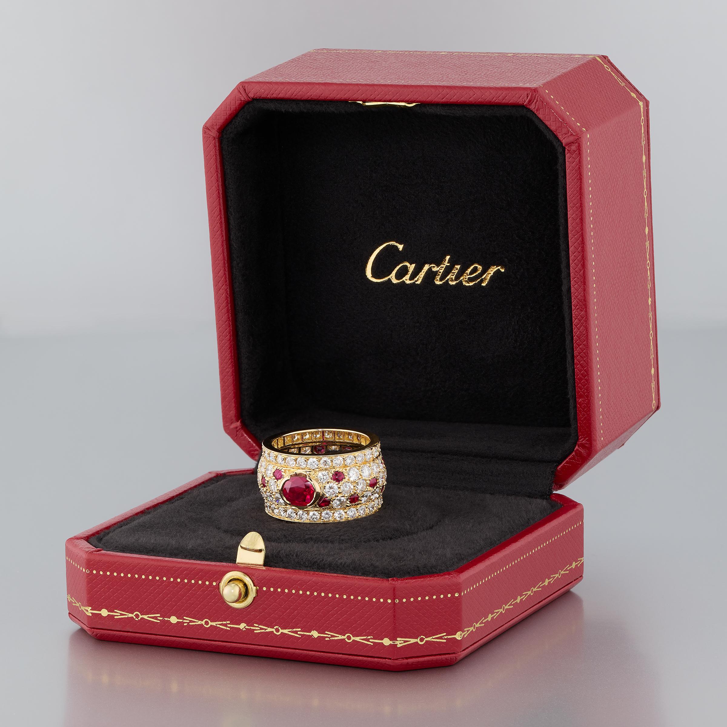 Women's Cartier Panthere Shaki Ruby Diamond Eternity Wide Band Ring in 18K Yellow Gold