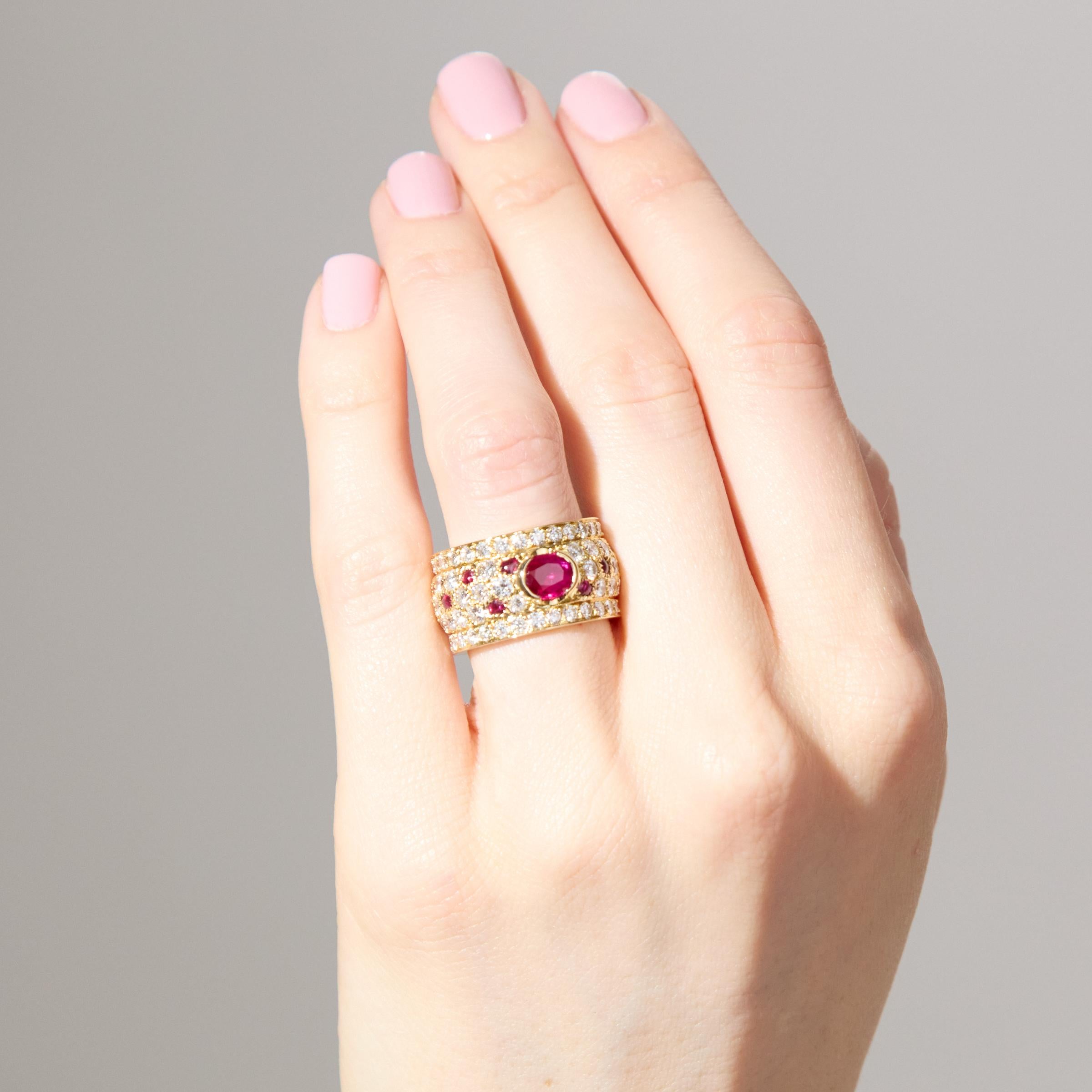 Cartier Panthere Shaki Ruby Diamond Eternity Wide Band Ring in 18K Yellow Gold 1