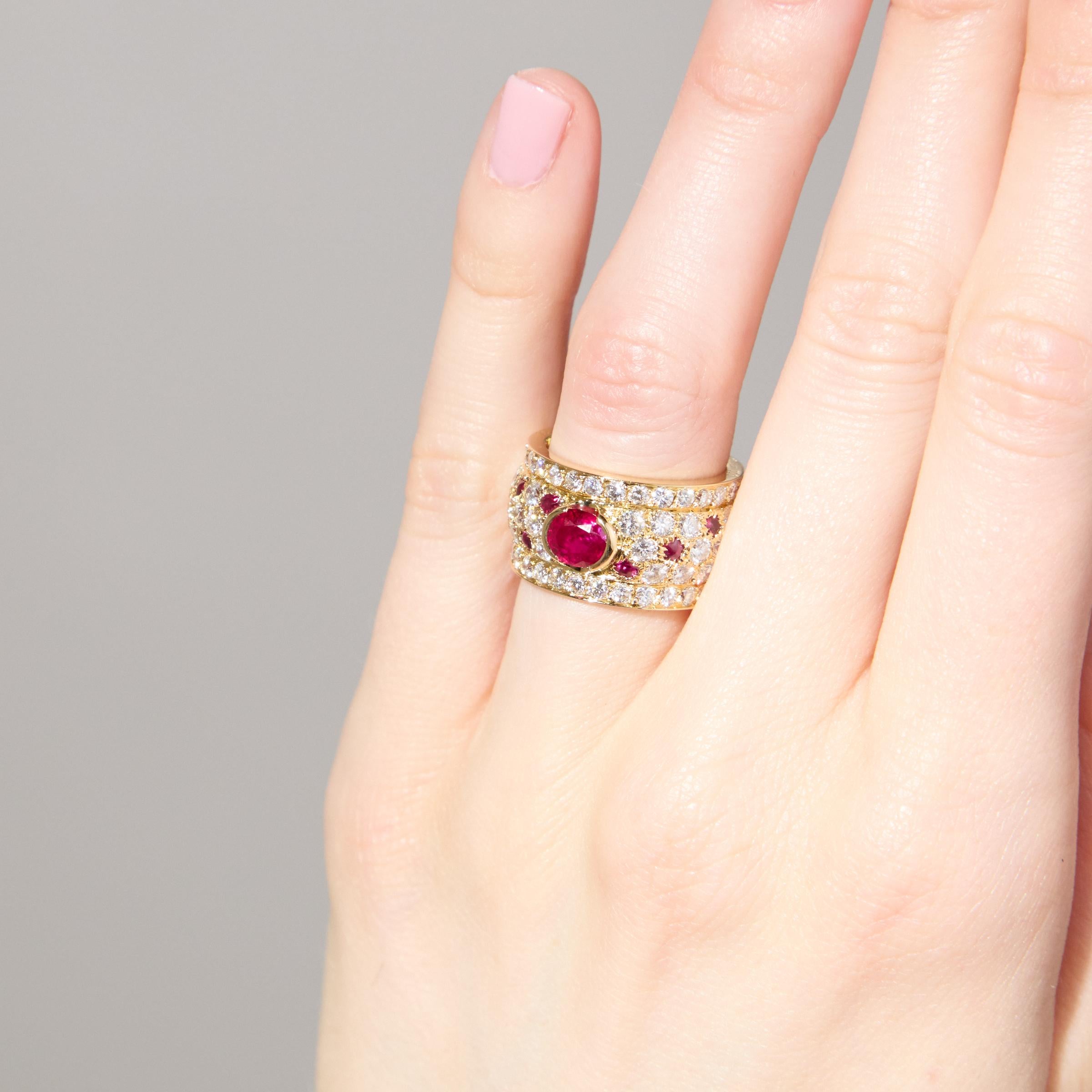 Cartier Panthere Shaki Ruby Diamond Eternity Wide Band Ring in 18K Yellow Gold 2