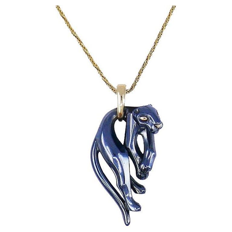 Cartier Panthere Silverium Pendant Cartier Necklace 18k Gold Estate Jewelry - Main Image