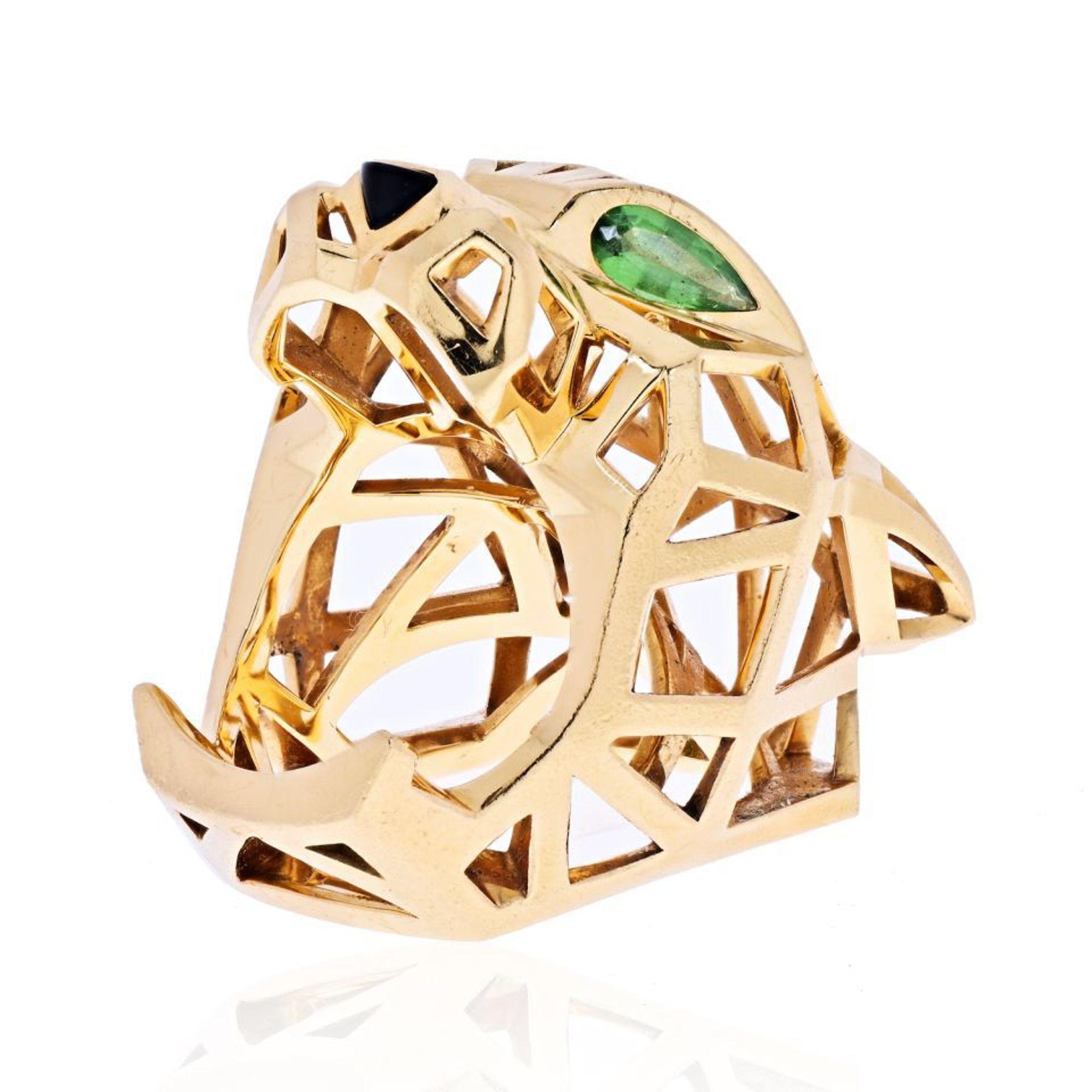 Cartier Panthere Skeleton Ring 18K Yellow Gold Size 50 US 5.25 In Excellent Condition For Sale In New York, NY