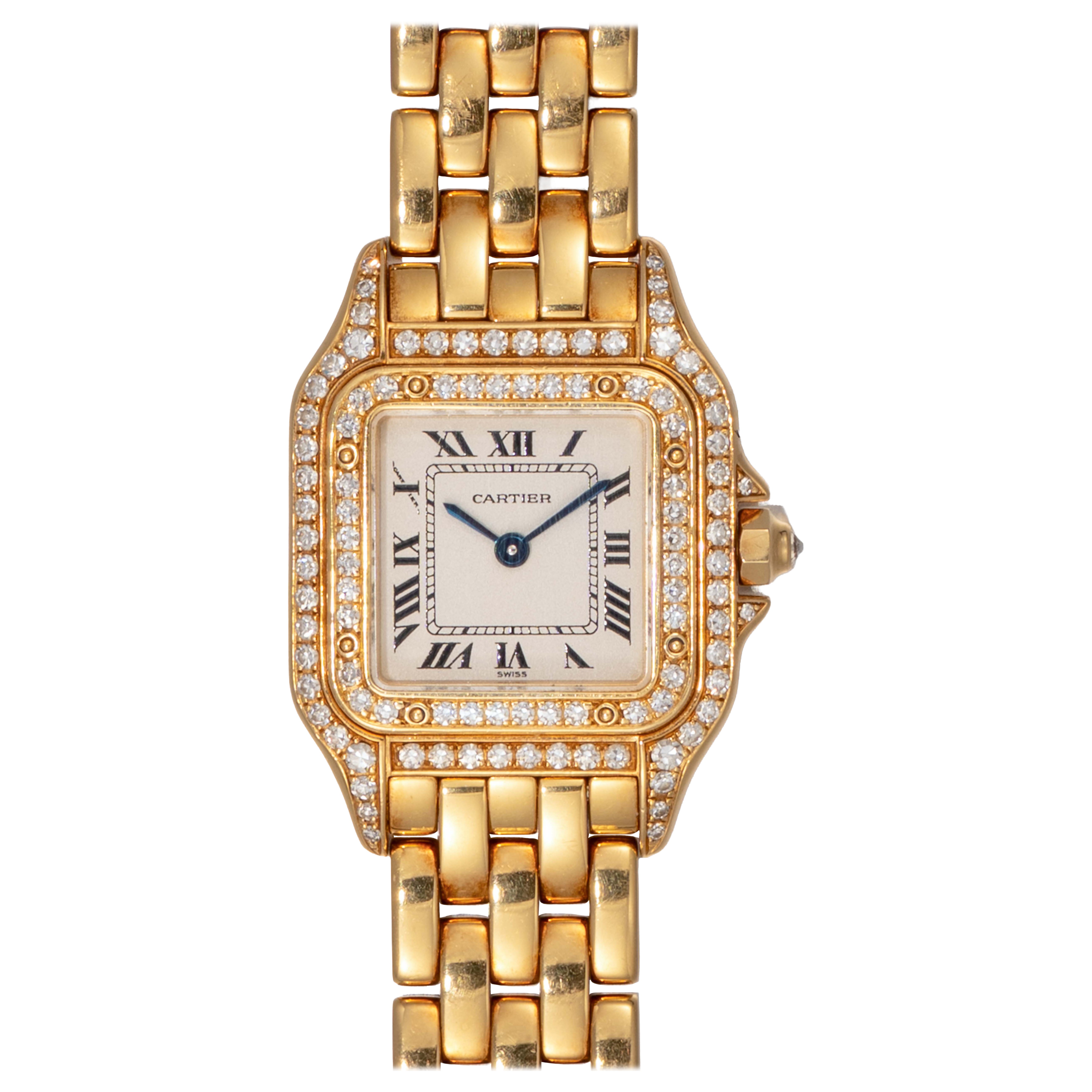 Cartier Panthere SM WF3072B9 White Dial Diamond Bezel 18k YG 1994 Box and Papers