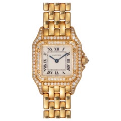 Cartier Panthere SM WF3072B9, weißes Zifferblatt, Diamantlünette, 18 Karat Gelbgold, 1994, mit Originalverpackung und Papieren
