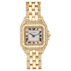 Cartier Panthere Small 18k Yellow Gold Silver Dial Diamonds Ladies Watch