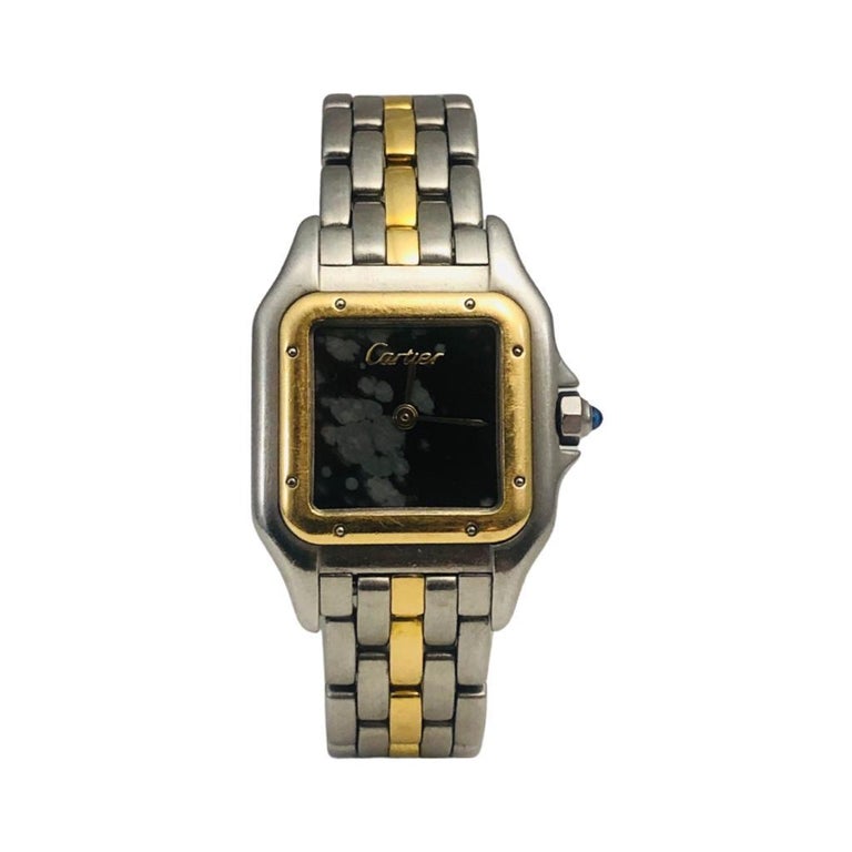 Women's Cartier Panthere Stainless Steel / Yellow Gold Obsidian Dial Ref. 166921  For Sale