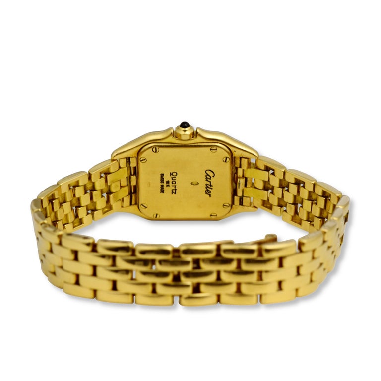 Round Cut Cartier Panthere Small Diamond Hour Marker & Case 18k Yellow Gold For Sale