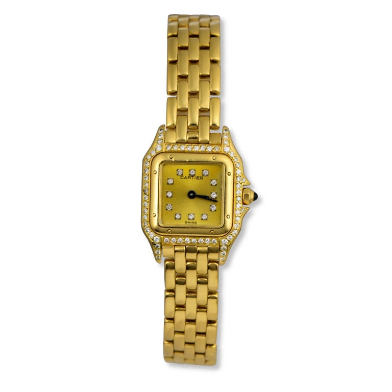 Cartier Panthere Small Diamond Hour Marker & Case 18k Yellow Gold In Good Condition For Sale In Miami, FL