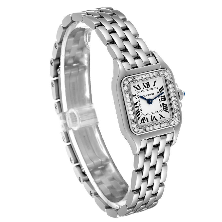 Cartier Panthere Small Steel Diamond Bezel Ladies Watch W4PN0007 Box Card In Excellent Condition For Sale In Atlanta, GA