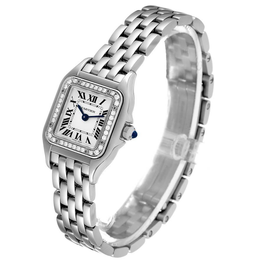 Women's Cartier Panthere Small Steel Diamond Bezel Ladies Watch W4PN0007 Box Card For Sale