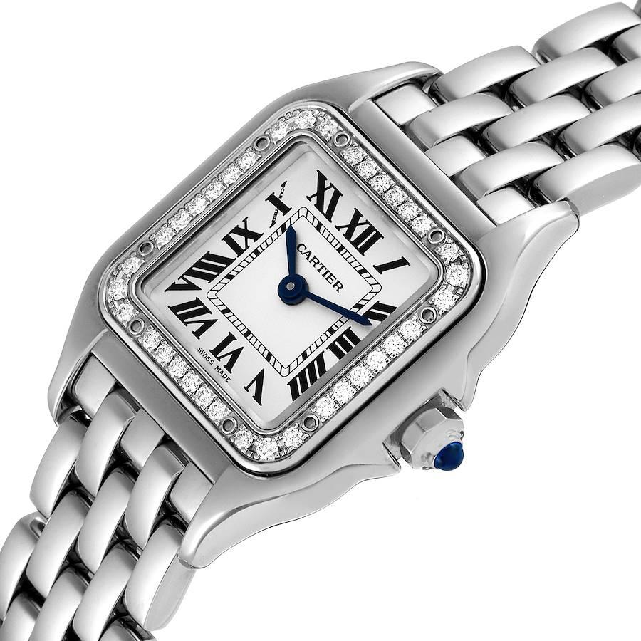 Cartier Panthere Small Steel Diamond Bezel Ladies Watch W4PN0007 Box Card For Sale 1