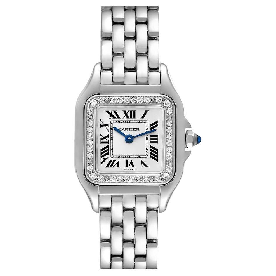 Cartier Panthere Small Steel Diamond Bezel Ladies Watch W4PN0007 Box Card For Sale