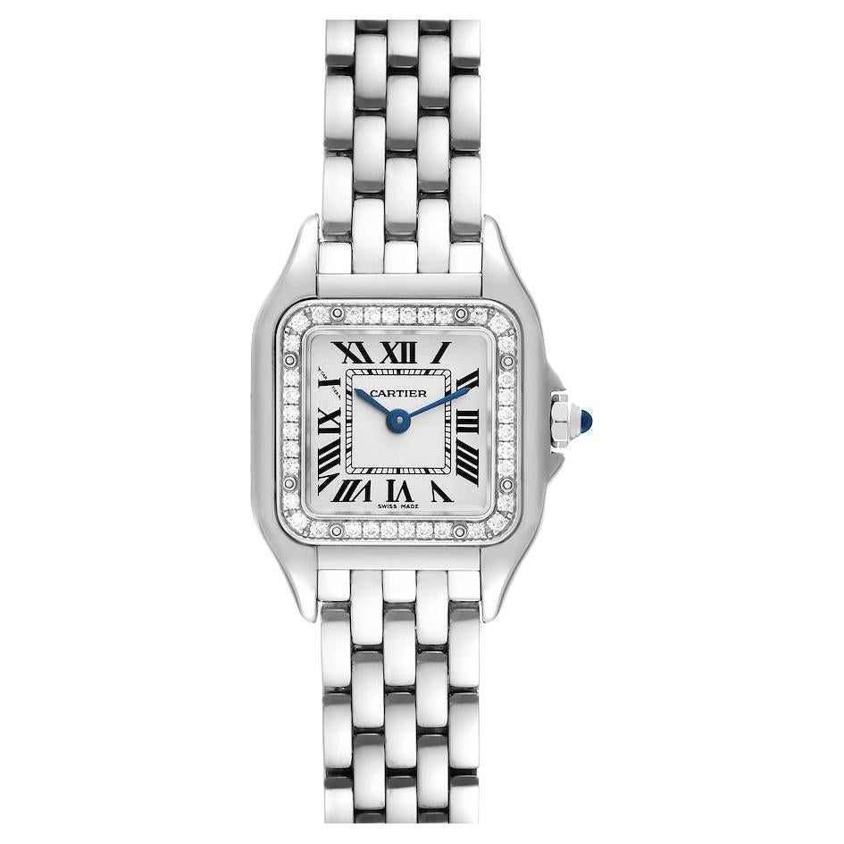 Cartier Panthere Small Steel Diamond Bezel Ladies Watch W4PN0007 Box Papers