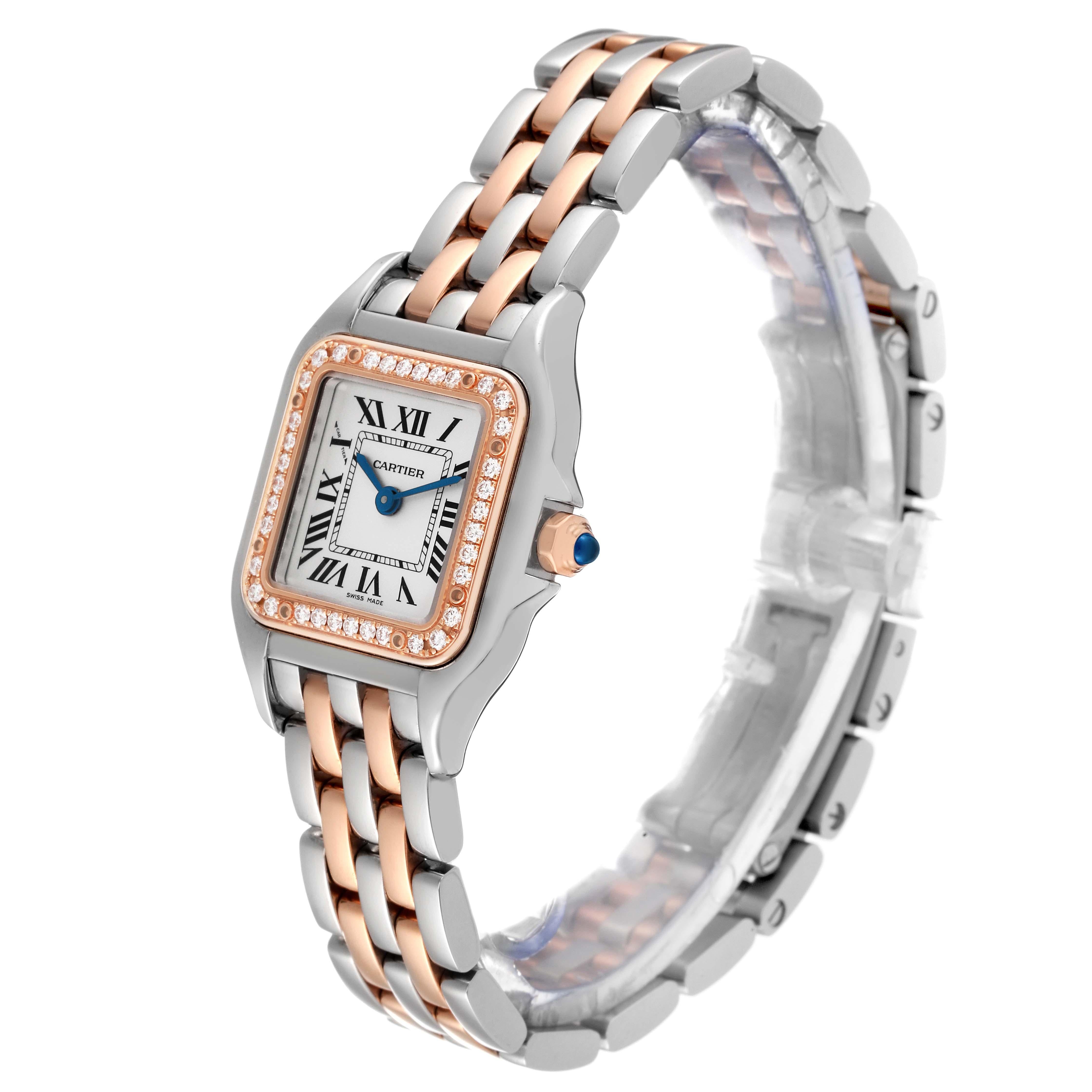 Cartier, petite montre Panthère en acier, or rose et diamants, pour femmes W3PN0006 avec carte de boîte Pour femmes en vente
