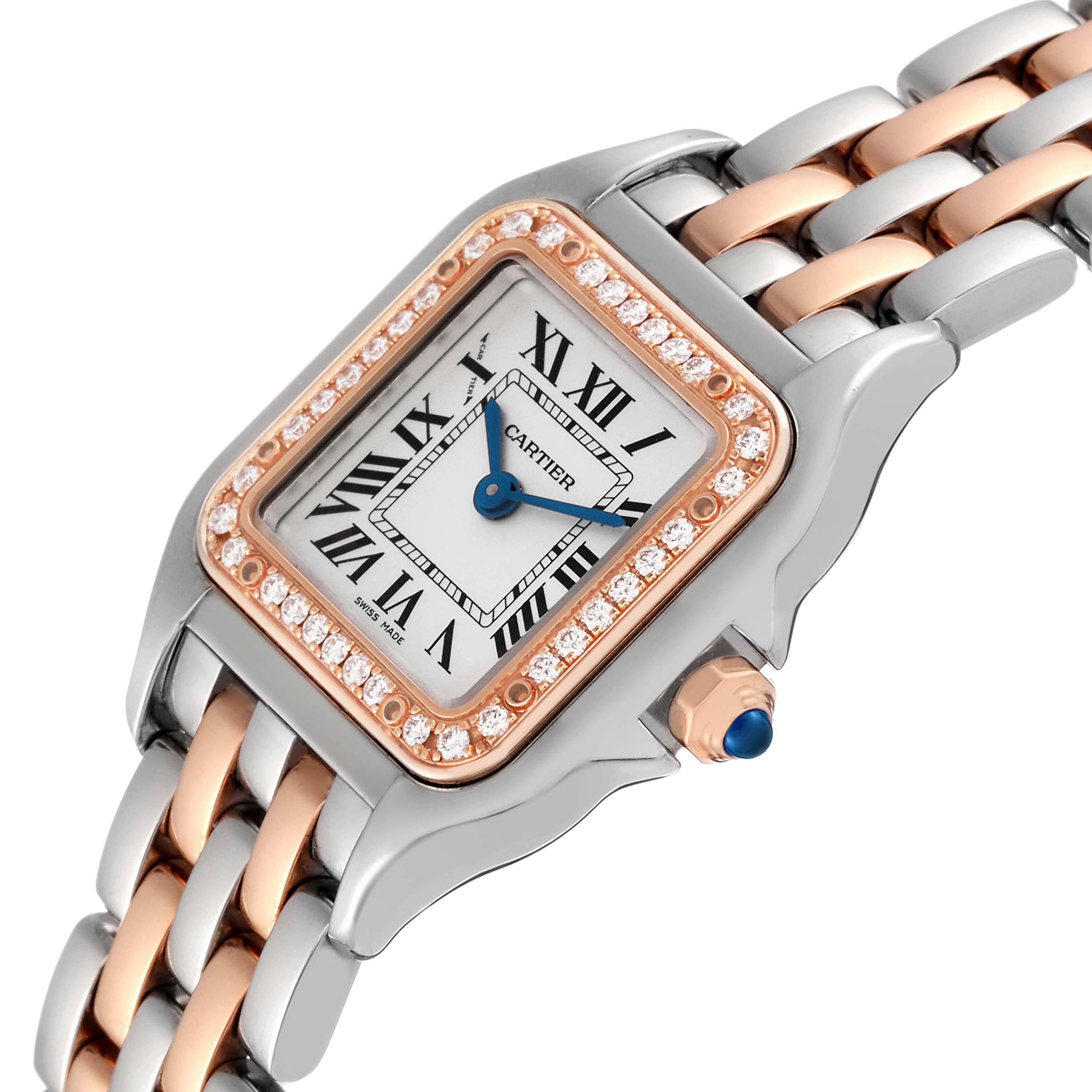 Cartier, petite montre Panthère en acier, or rose et diamants, pour femmes W3PN0006 avec carte de boîte en vente 1