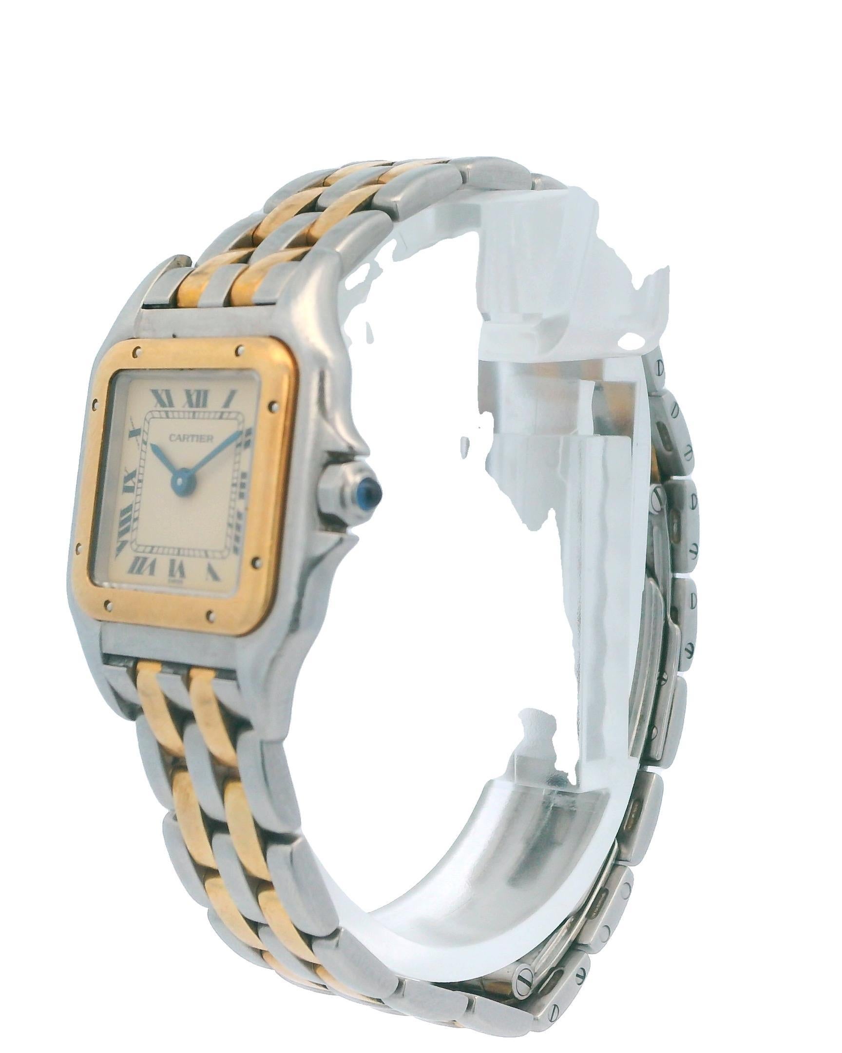 Cartier Panthere Small Two Row 18K Gold & Stainless Steel Watch In Excellent Condition For Sale In Great Neck Plaza, NY