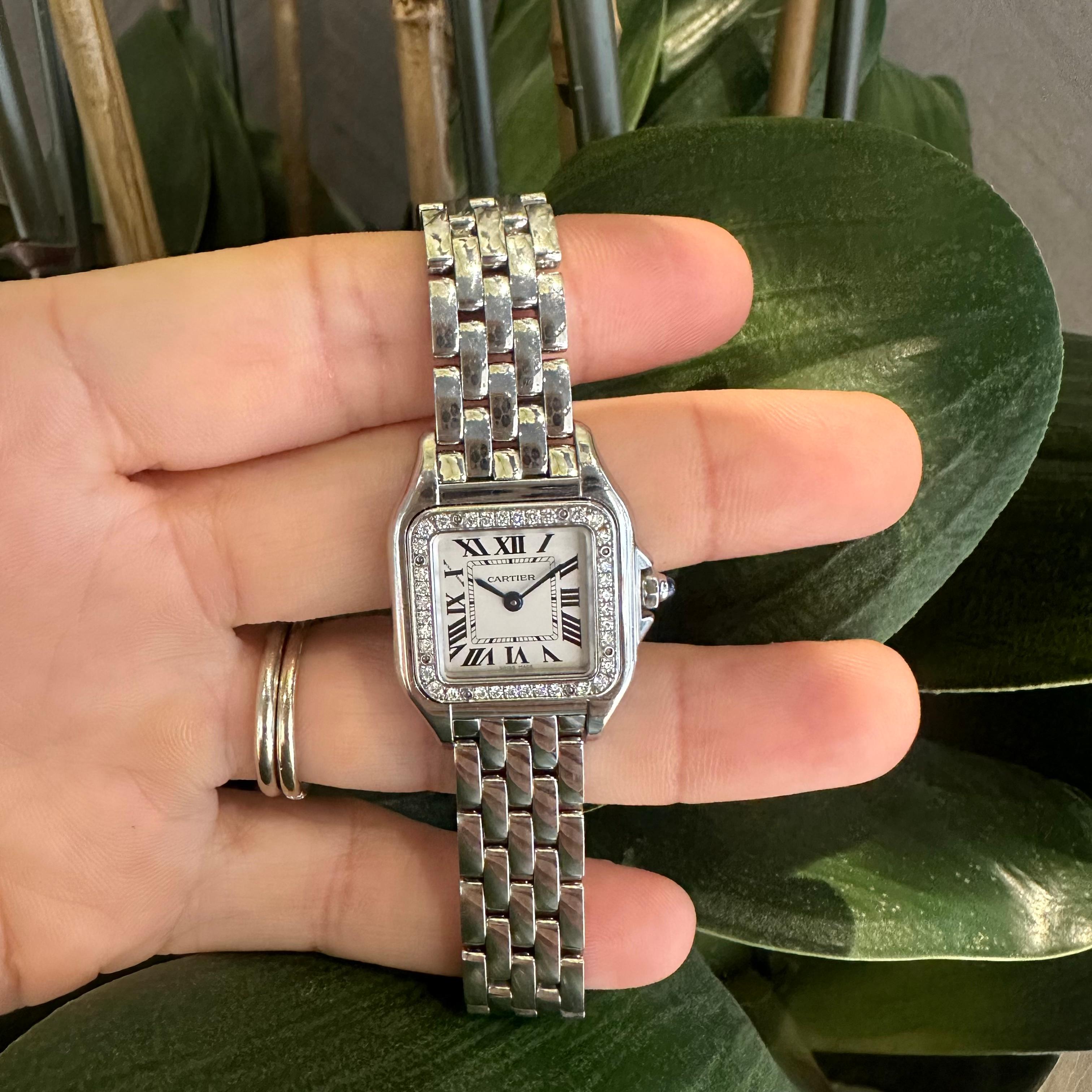 Modern Cartier Panthere Small Watch in Stainless Steel with Factory Diamond Bezel