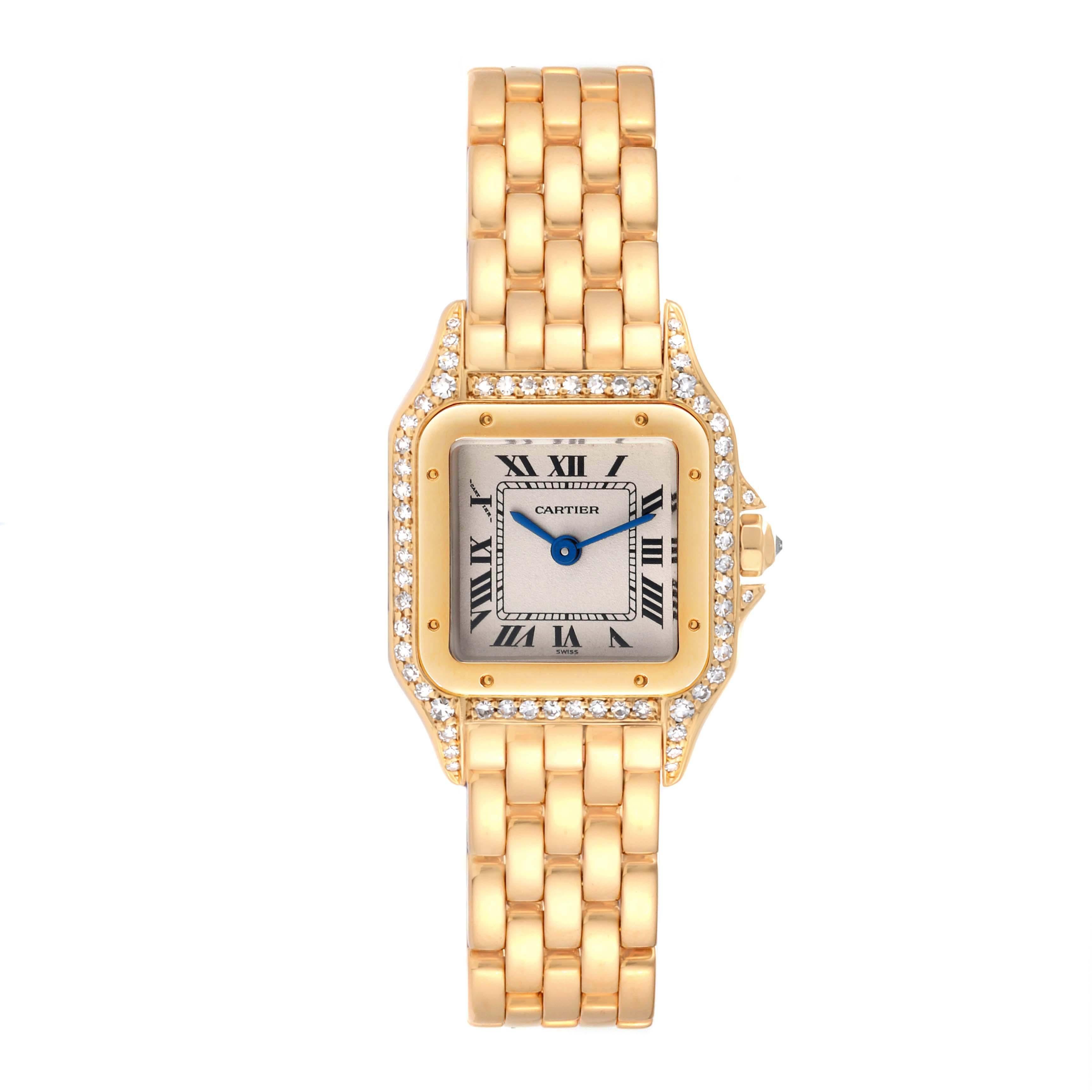 Cartier Panthere Small Yellow Gold Diamond Ladies Watch 17439 In Good Condition In Atlanta, GA