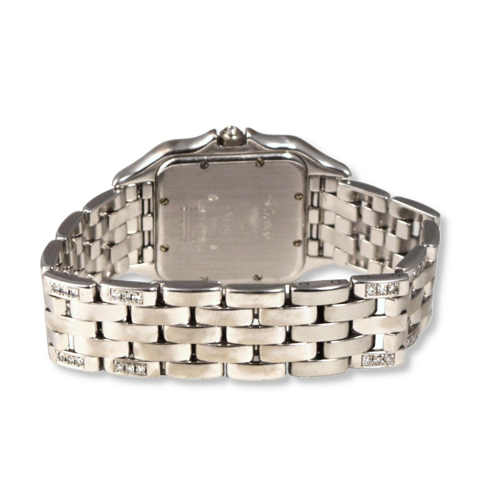 Cartier Panthere Snowflake Obsidian Dial Diamonds 18k White Gold Watch (Y-94) In Good Condition For Sale In Miami, FL