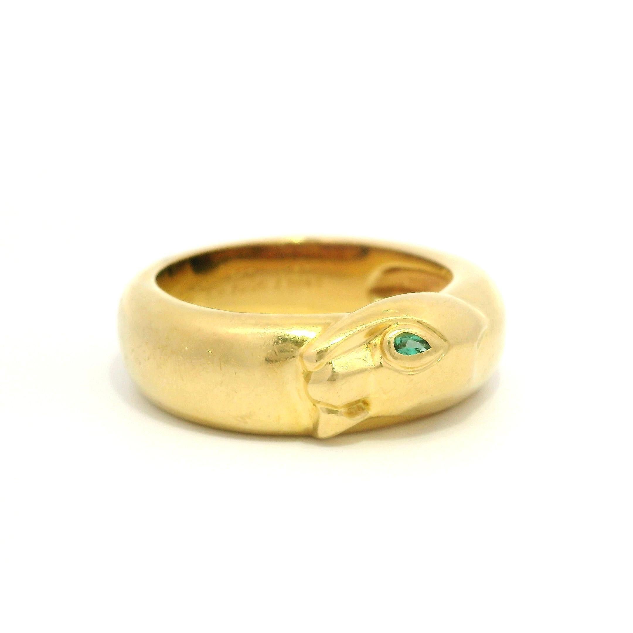 Cartier Panthere Solid 18k Yellow Gold Emerald Eye Band Ring Size 60 In Excellent Condition In Montclair, NJ