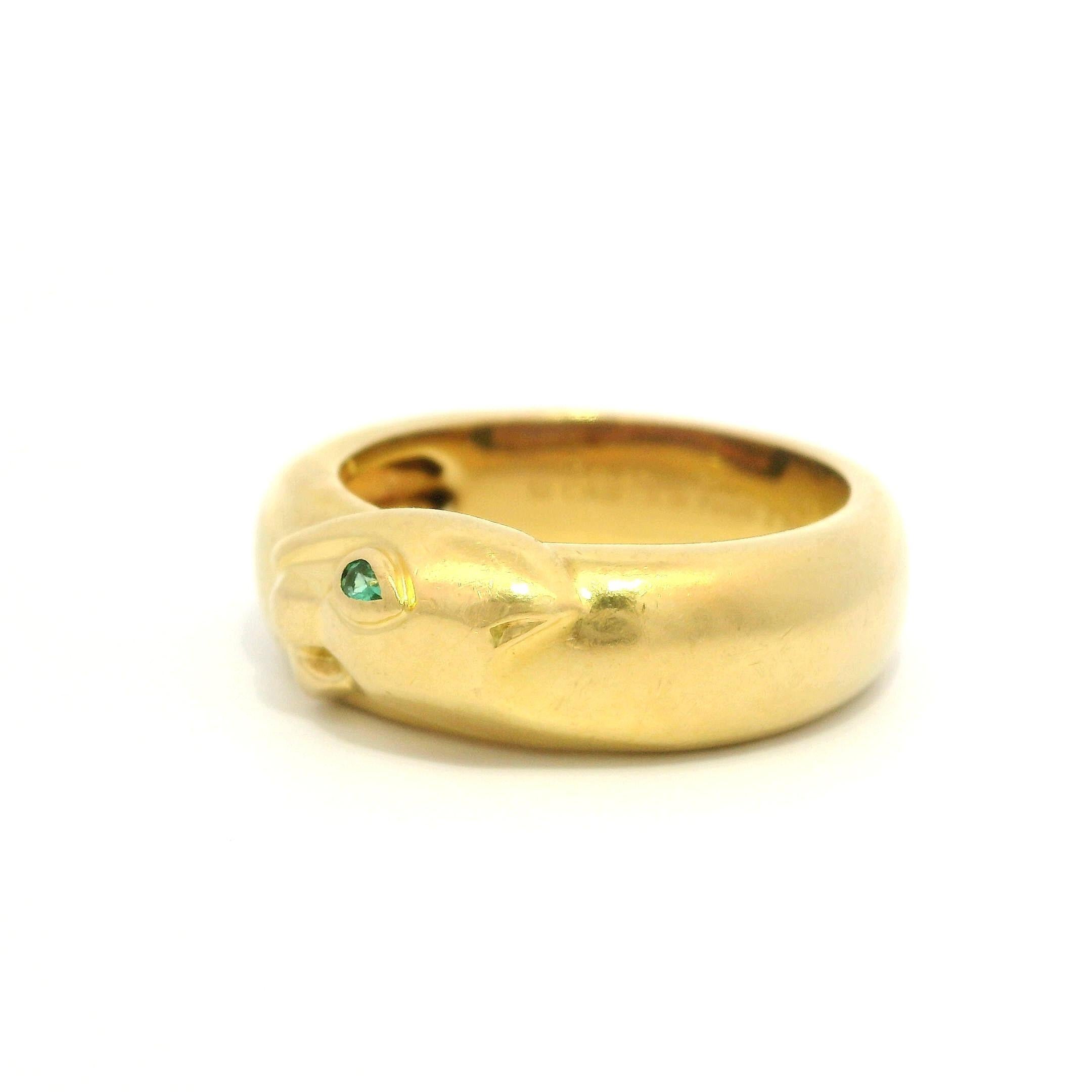 Women's or Men's Cartier Panthere Solid 18k Yellow Gold Emerald Eye Band Ring Size 60