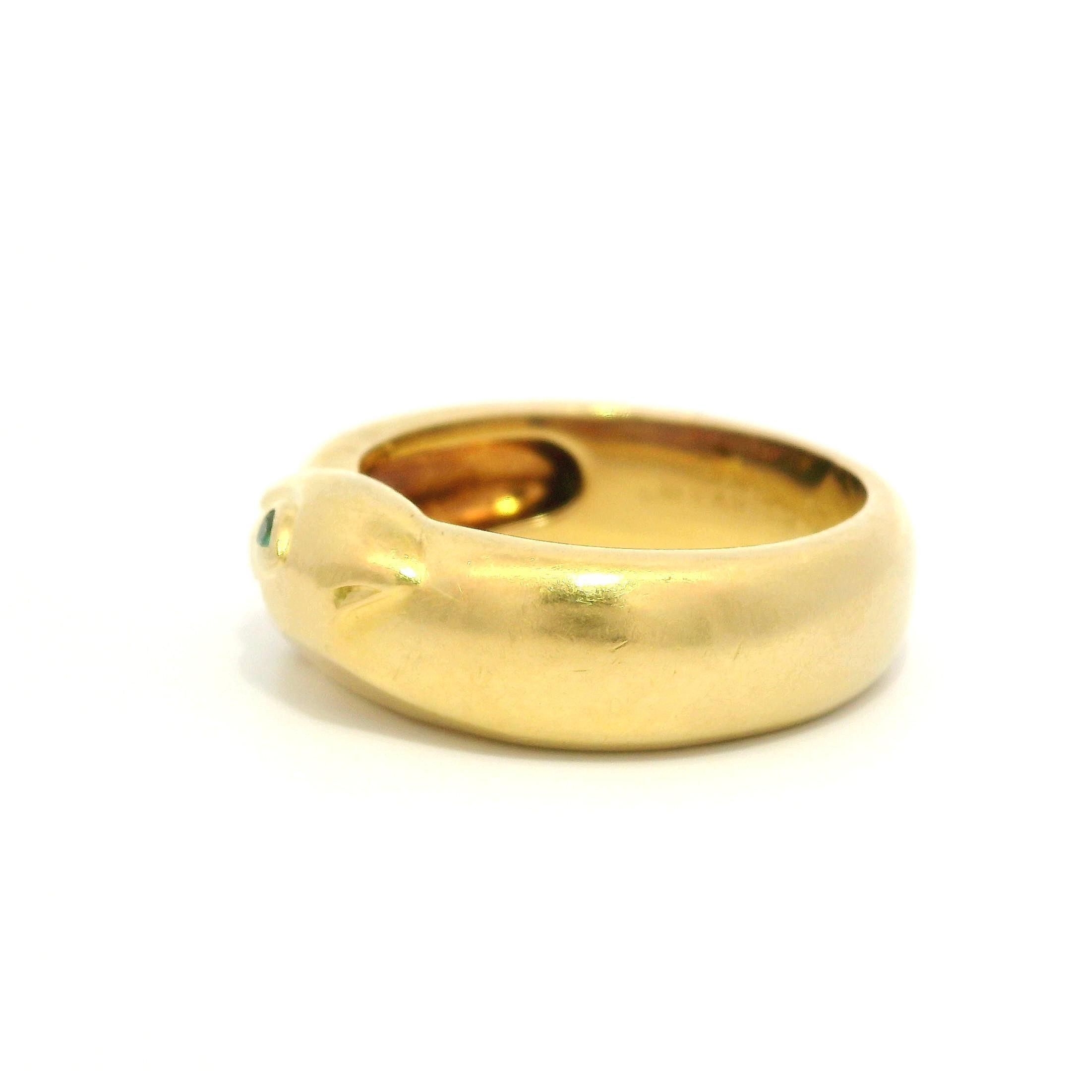 Cartier Panthere Solid 18k Yellow Gold Emerald Eye Band Ring Size 60 1