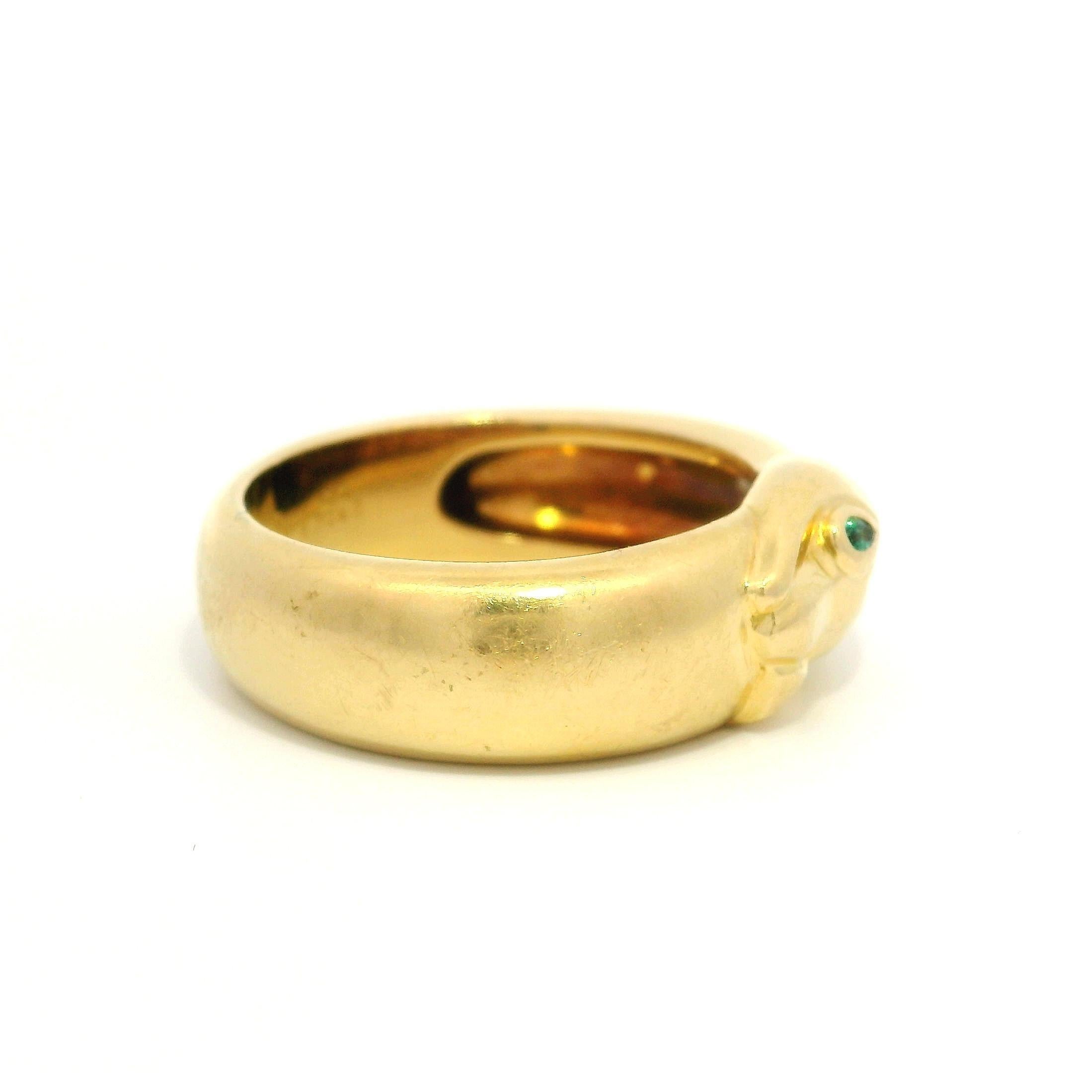 Cartier Panthere Solid 18k Yellow Gold Emerald Eye Band Ring Size 60 2