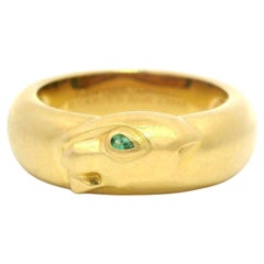 Cartier Panthere Solid 18k Yellow Gold Emerald Eye Band Ring Size 60
