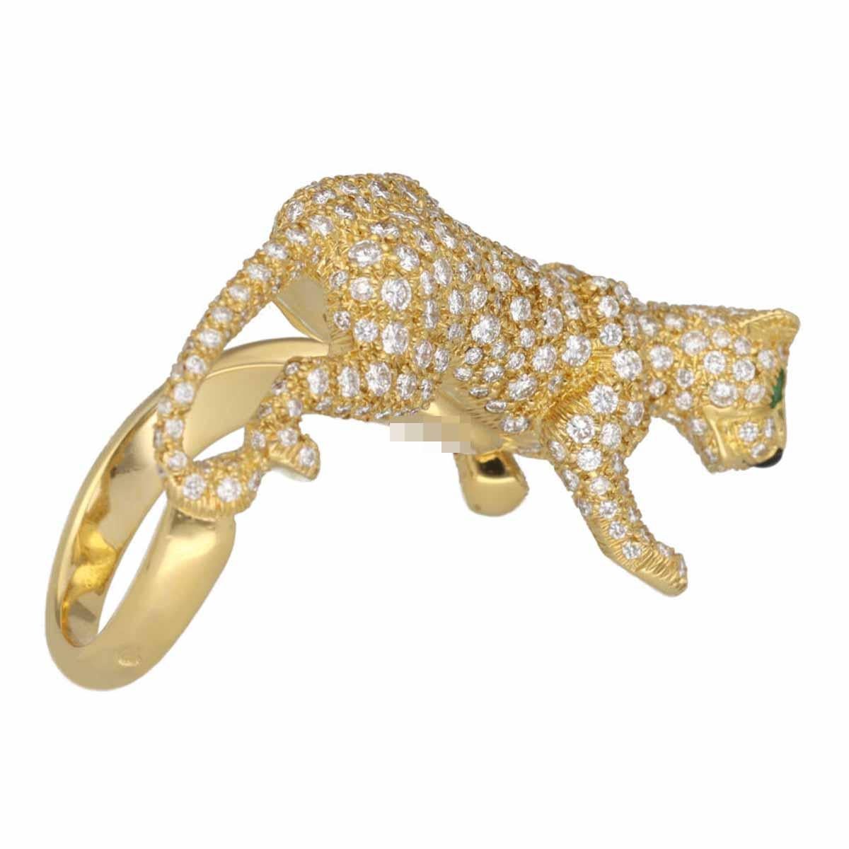 Round Cut Cartier Panthere Sookie Diamond Emerald Onyx 18K Yellow Gold Ring US 7 For Sale