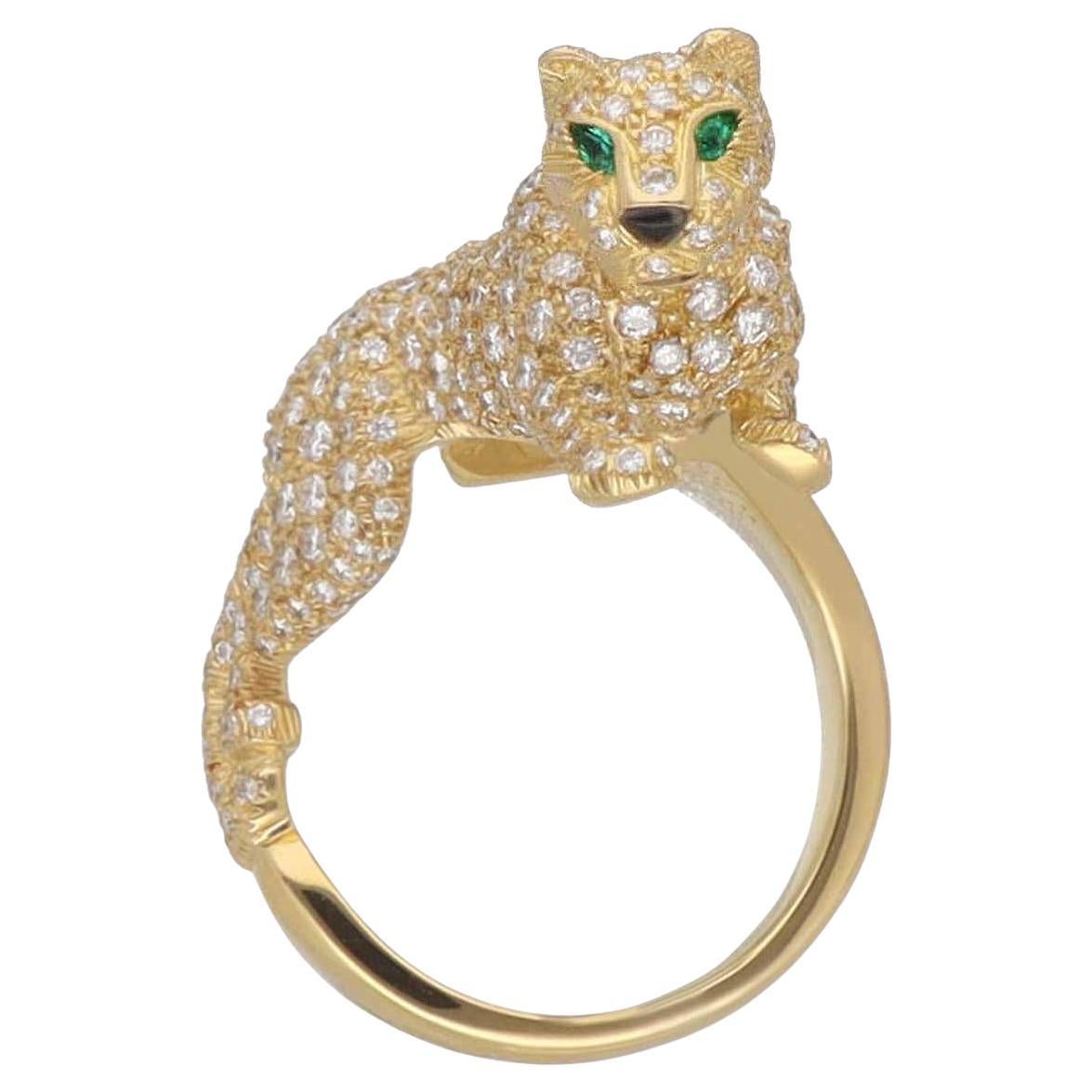 Cartier Panthere Sookie Diamond Emerald Onyx 18K Yellow Gold Ring US 7