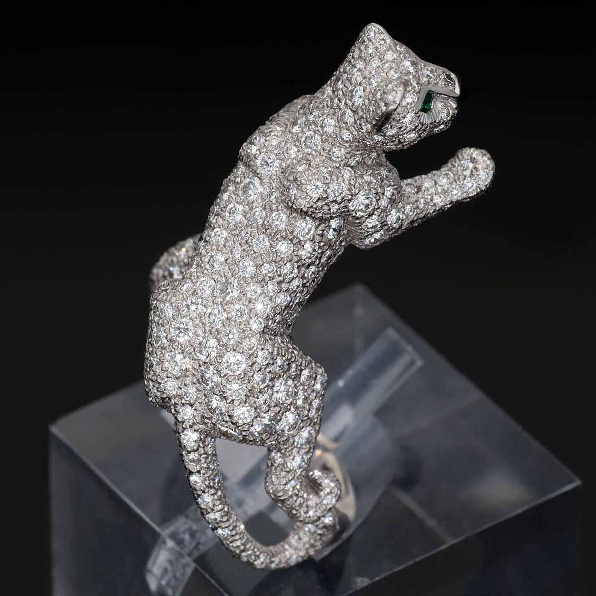 Cartier Panthere Sookie Diamonds Emeralds Onyx K18 White Gold Ring US 6 1/4 For Sale 7