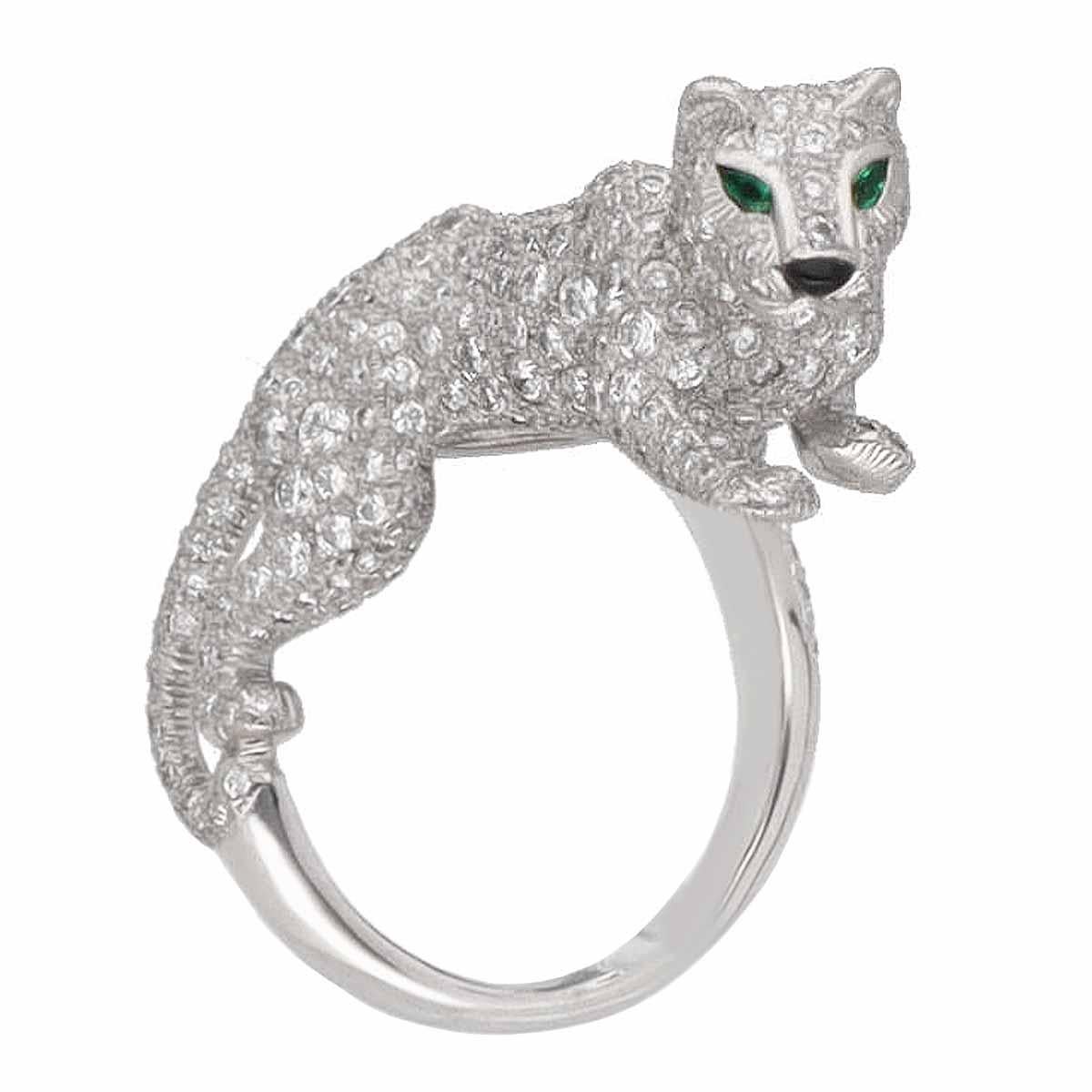 ■Item No.22971201
■Brand:Cartier
■Name:Panthere Sookie Ring
■Material:Diamonds, 2 emeralds, 1 onyx,750 K18 WG white gold
■Weight:16.2g（Approx)
■Ring size(inch):EU：54/USA：6.25（Approx)
■Width(inch):3.73mm / 0.14in（Approx)
■Top size:10.68mm×38mm /