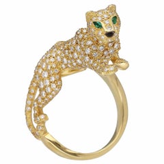 Cartier Panthère Sookie Ring 18K Yellow Gold with Diamonds, Emerald & Onyx, US 7