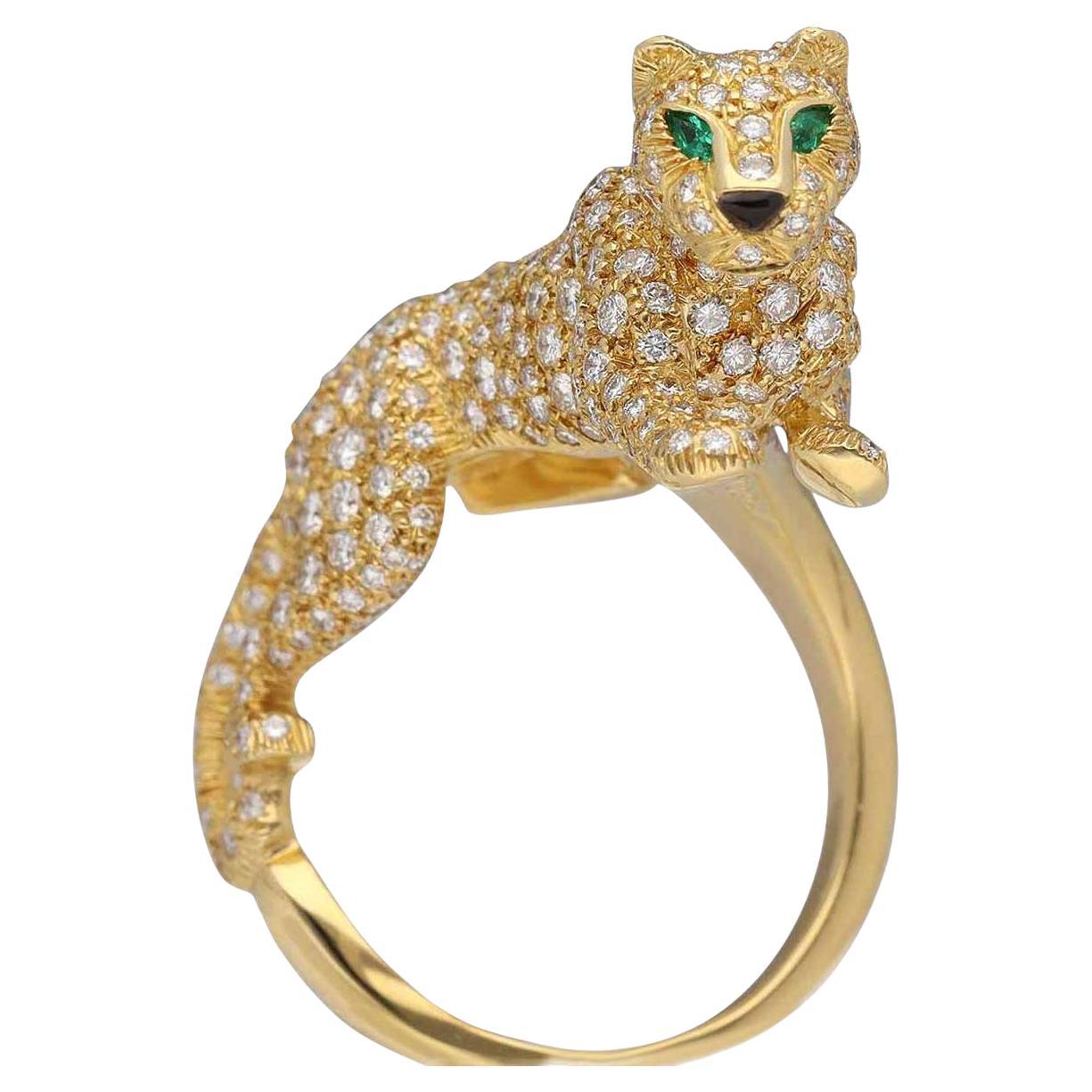 Cartier Panthère Sookie Ring 18K Yellow Gold with Diamonds, Emerald & Onyx, US 7